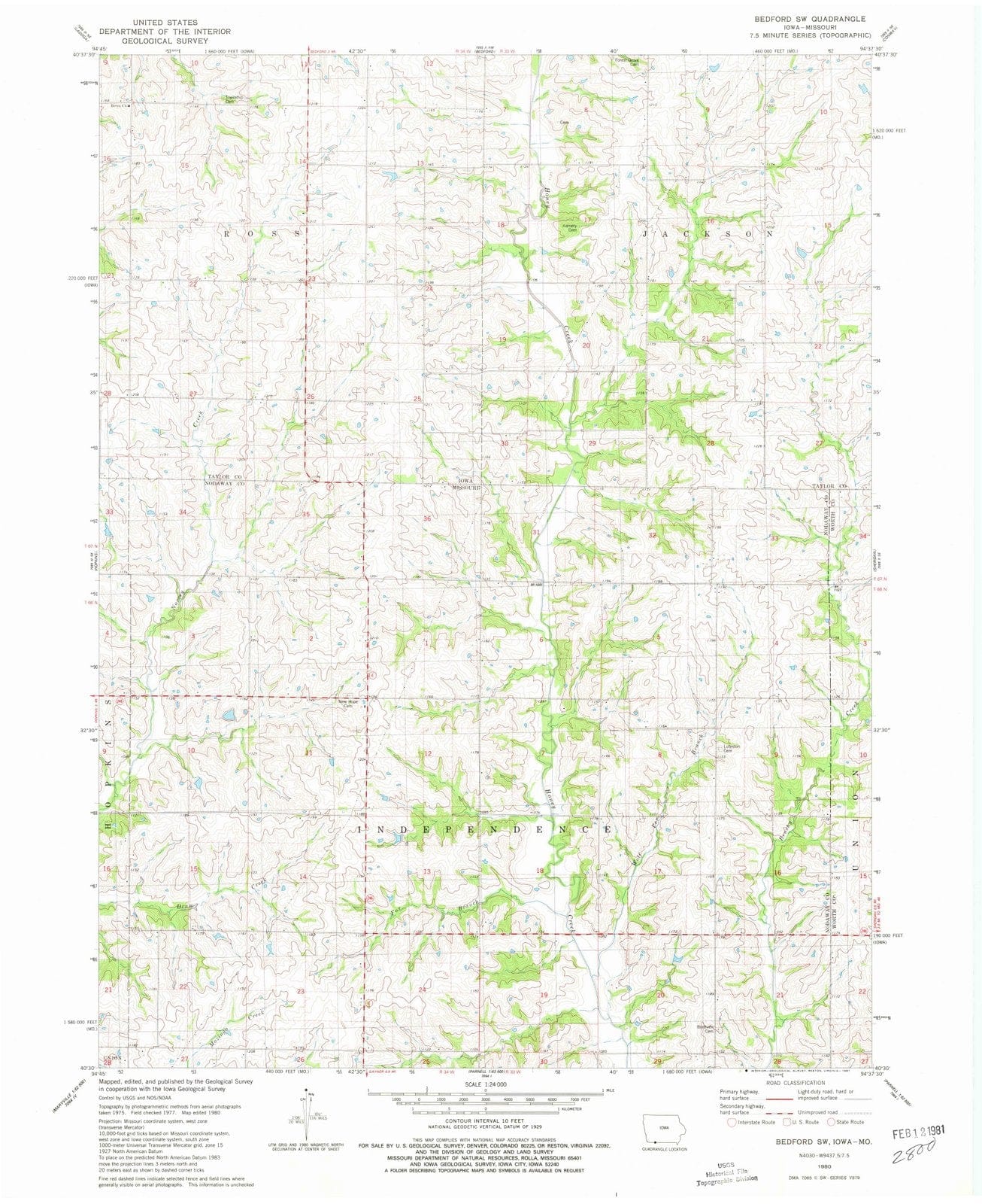1980 Bedford, MO - Missouri - USGS Topographic Map