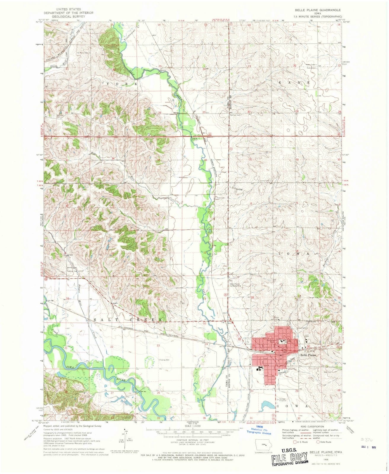 1968 Belle Plaine, IA - Iowa - USGS Topographic Map