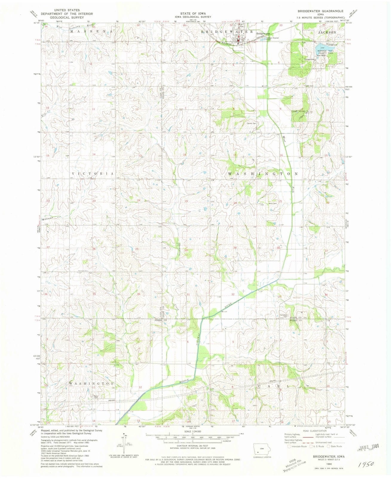 1980 Bridgewater, IA - Iowa - USGS Topographic Map