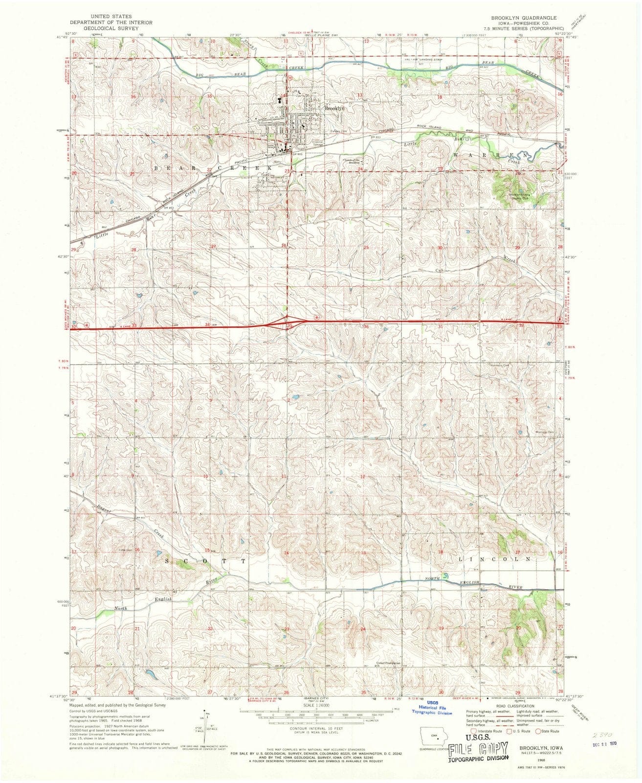 1968 Brooklyn, IA - Iowa - USGS Topographic Map