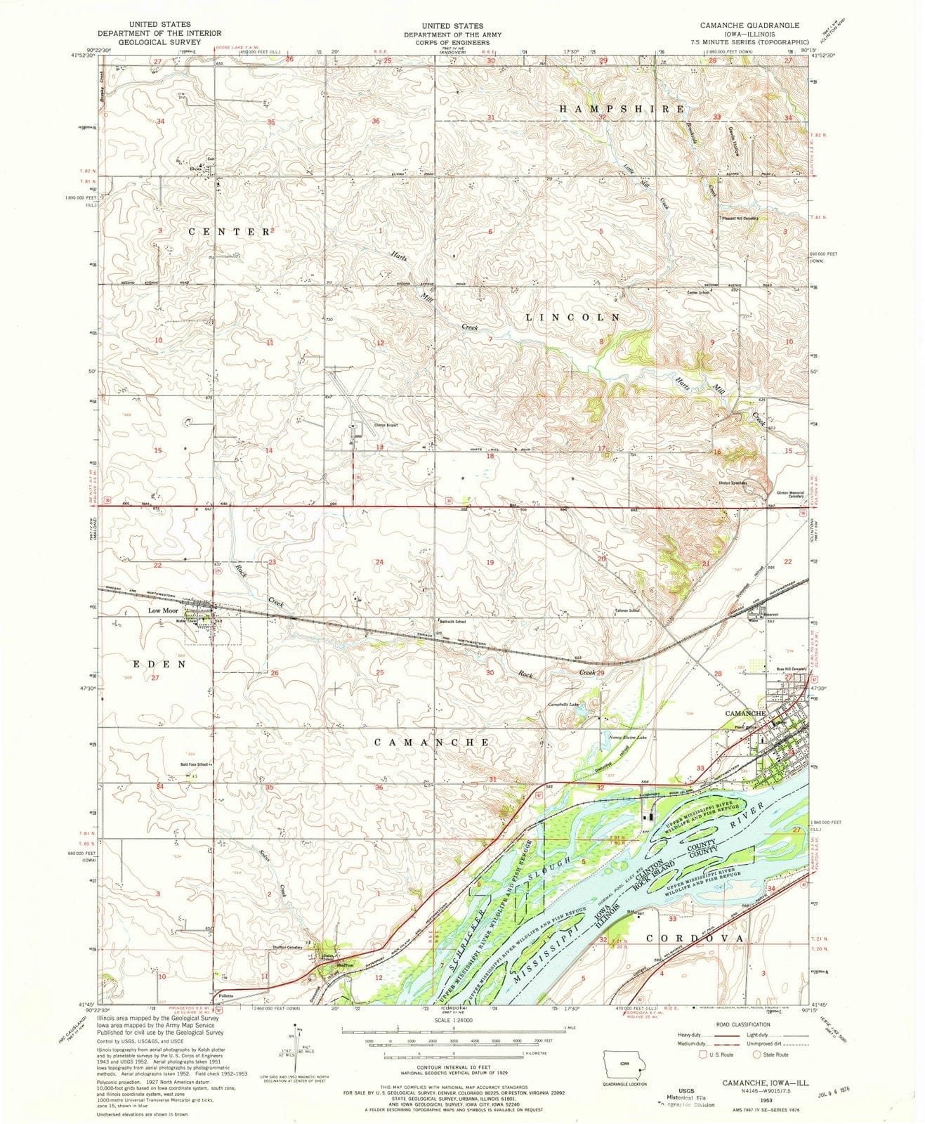 1953 Camanche, IA - Iowa - USGS Topographic Map