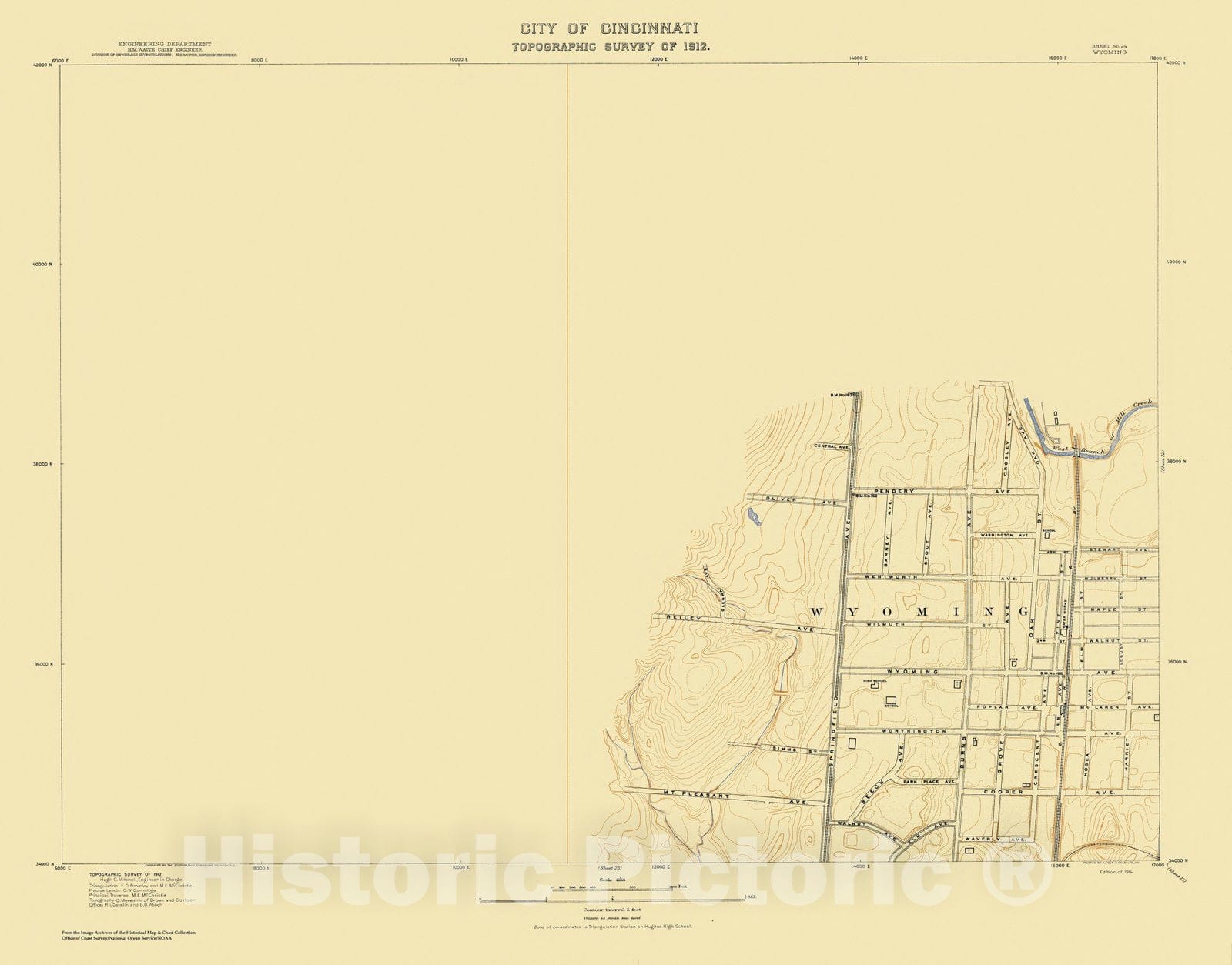 Historic Nautical Map - City Of Cincinnati, Sheet 24, 1912 NOAA Topographic - Vintage Wall Art