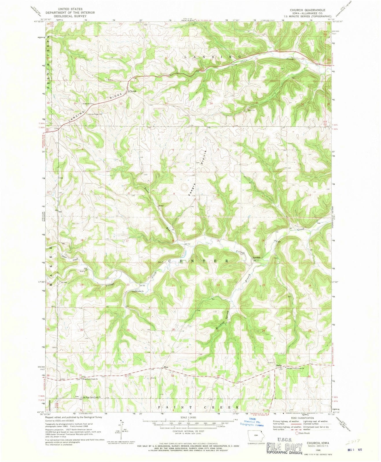 1968 Church, IA - Iowa - USGS Topographic Map