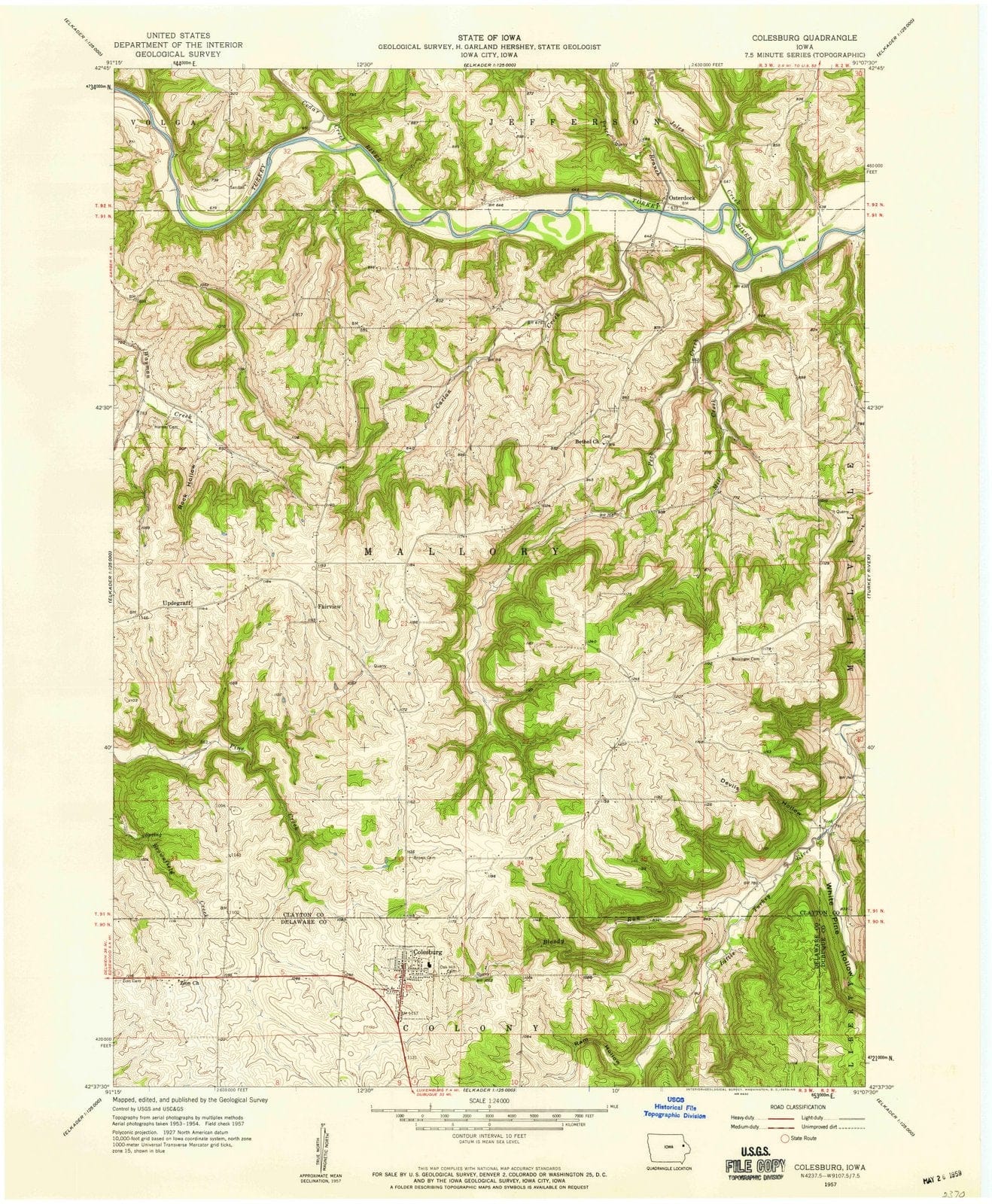 1957 Colesburg, IA - Iowa - USGS Topographic Map