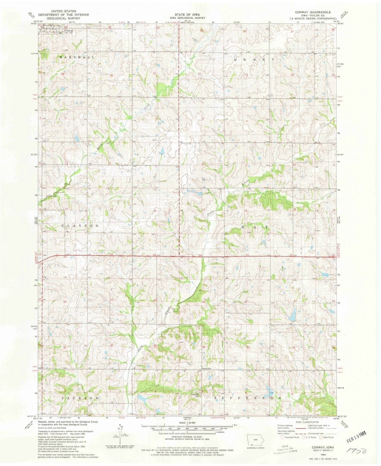1980 Conway, IA - Iowa - USGS Topographic Map