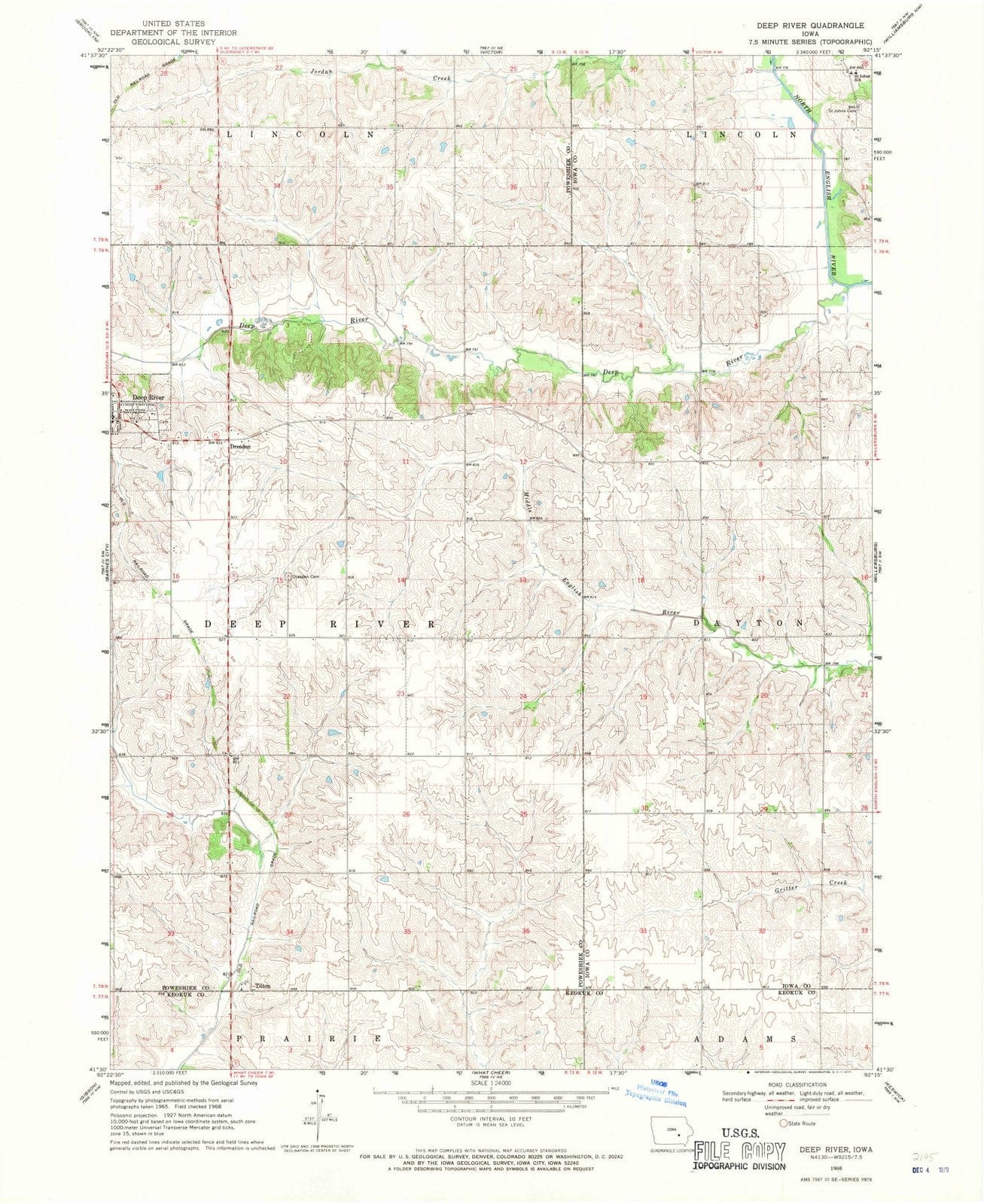 1968 Deep River, IA - Iowa - USGS Topographic Map