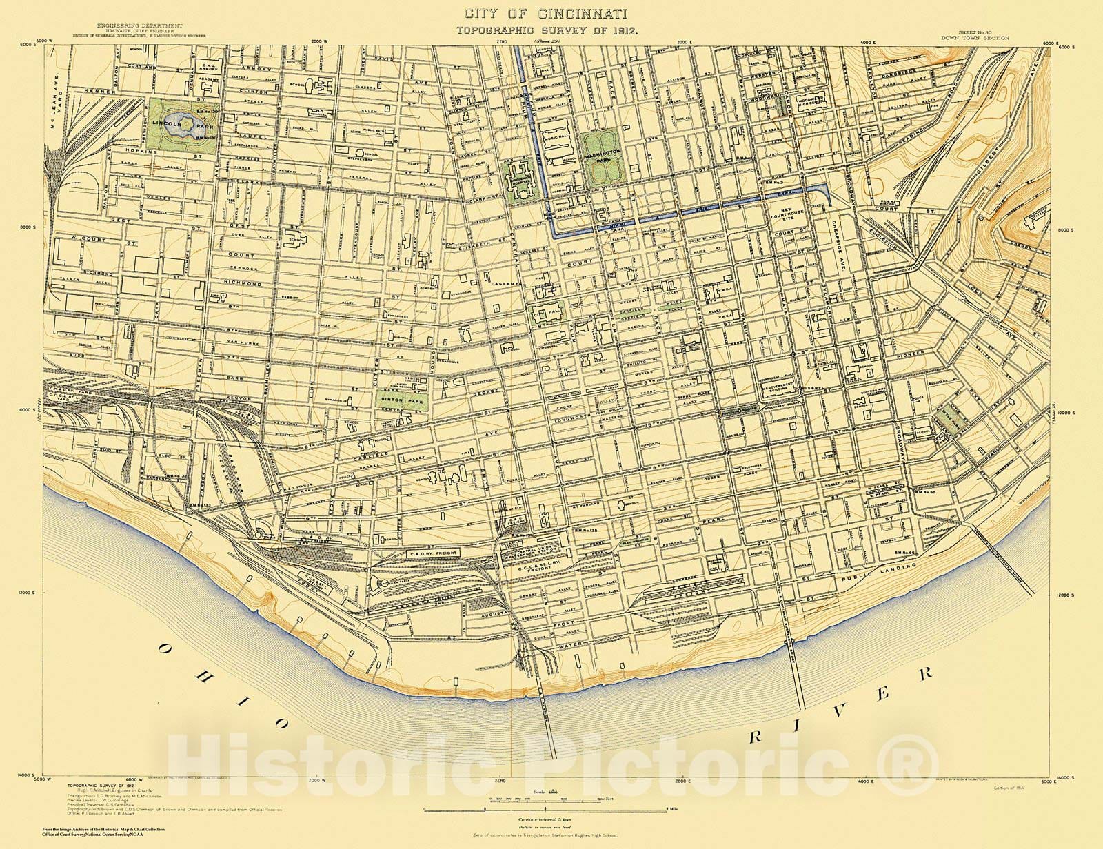 Historic Nautical Map - City Of Cincinnati, Sheet 30, 1912 NOAA Topographic - Vintage Wall Art