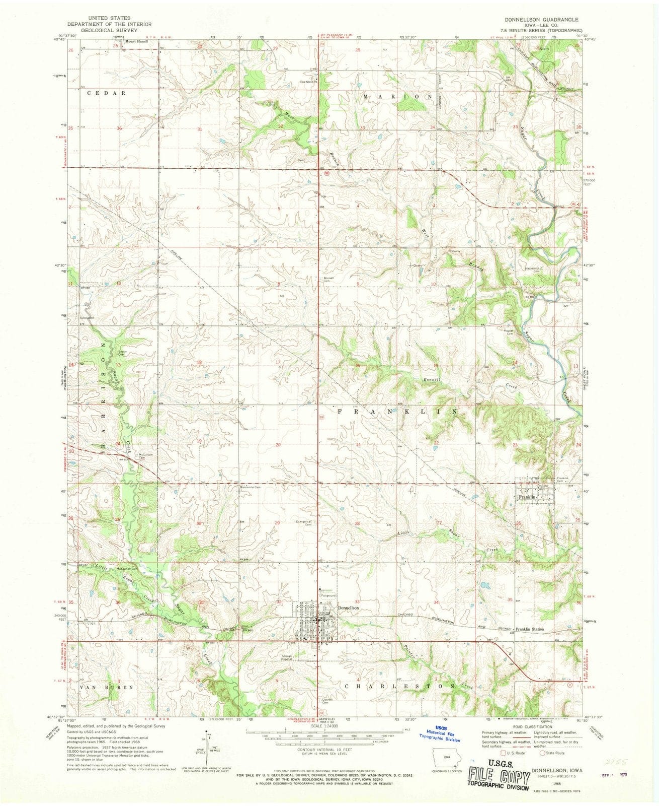 1968 Donnellson, IA - Iowa - USGS Topographic Map