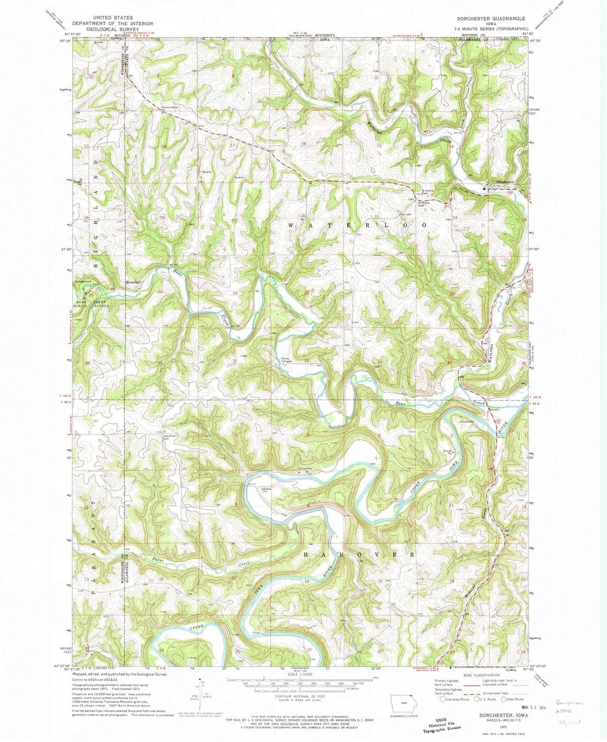 1971 Dorchester, IA - Iowa - USGS Topographic Map