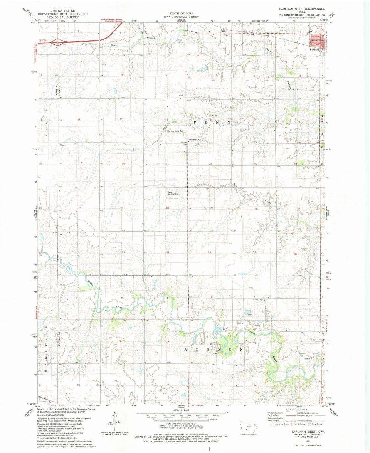 1983 Earlham West, IA - Iowa - USGS Topographic Map