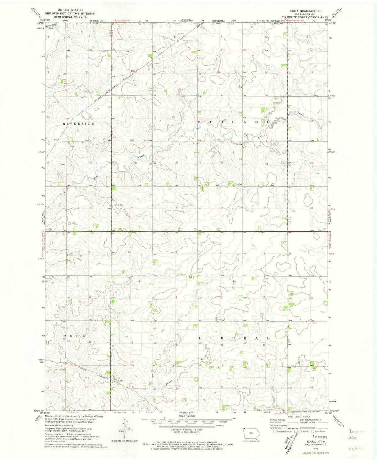 1971 Edna, IA - Iowa - USGS Topographic Map