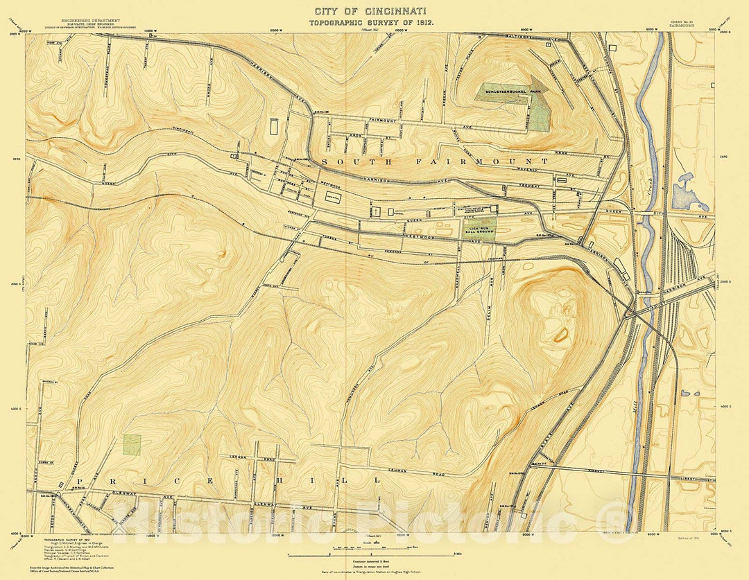 Historic Nautical Map - City Of Cincinnati, Sheet 33, 1912 NOAA Topographic - Vintage Wall Art