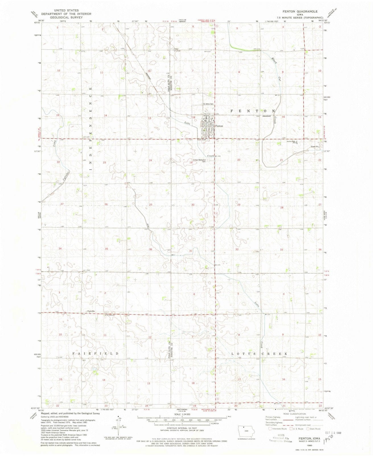 1980 Fenton, IA - Iowa - USGS Topographic Map