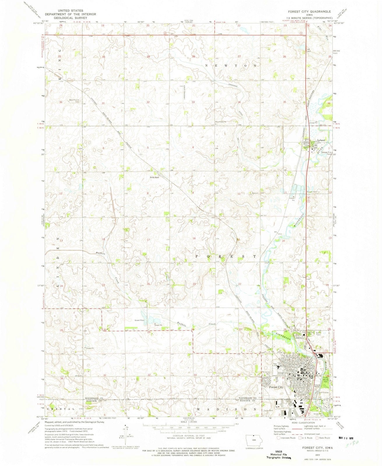 1972 Forest City, IA - Iowa - USGS Topographic Map