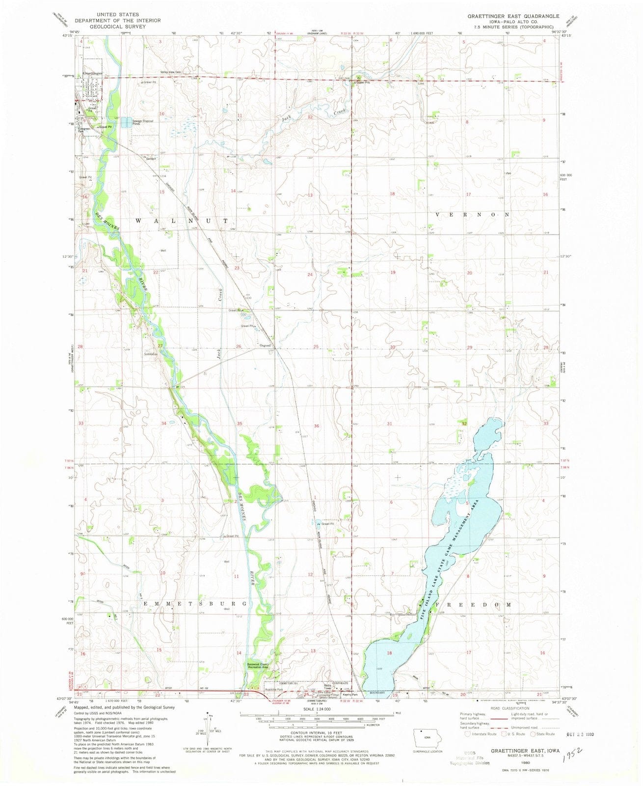 1980 Graettinger East, IA - Iowa - USGS Topographic Map
