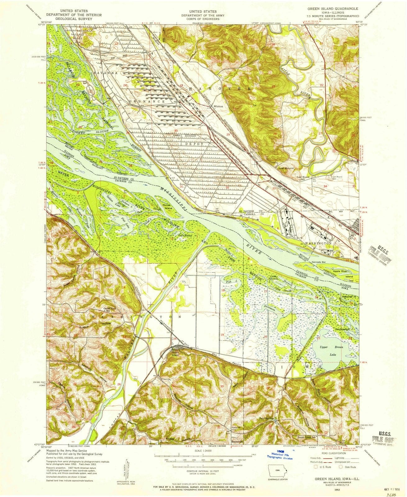 1953 Green Island, IA - Iowa - USGS Topographic Map