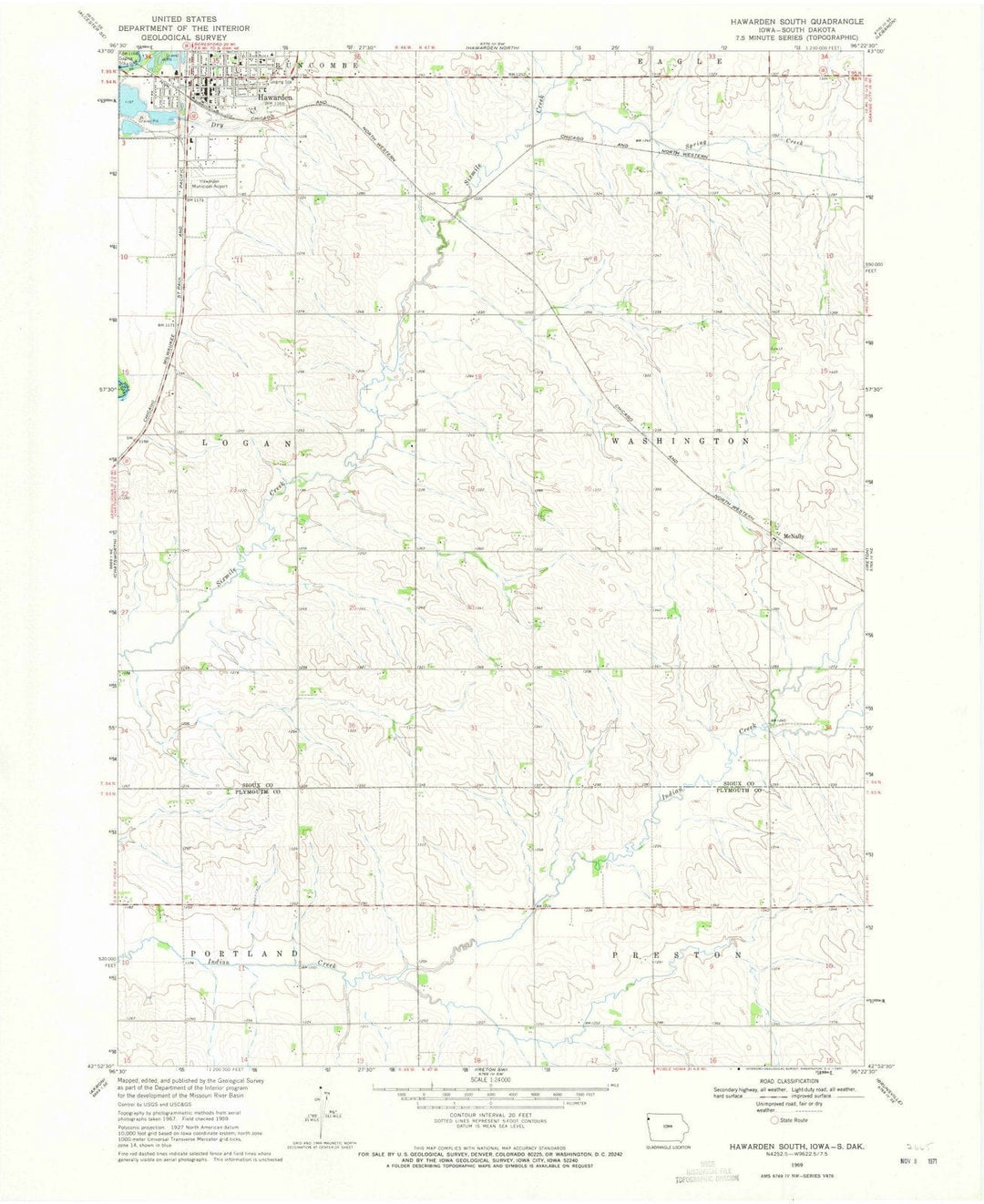 1969 Hawarden South, IA - Iowa - USGS Topographic Map