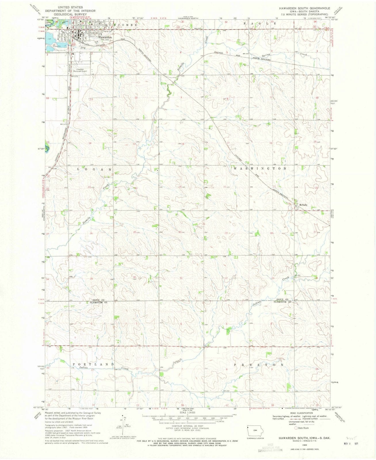 1969 Hawarden South, IA - Iowa - USGS Topographic Map