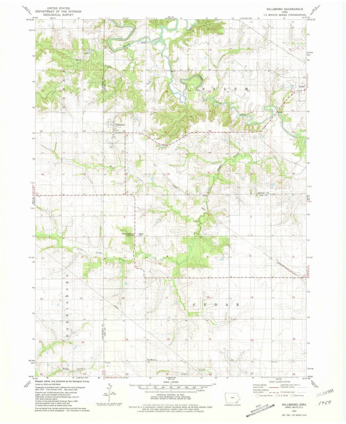 1981 Hillsboro, IA - Iowa - USGS Topographic Map