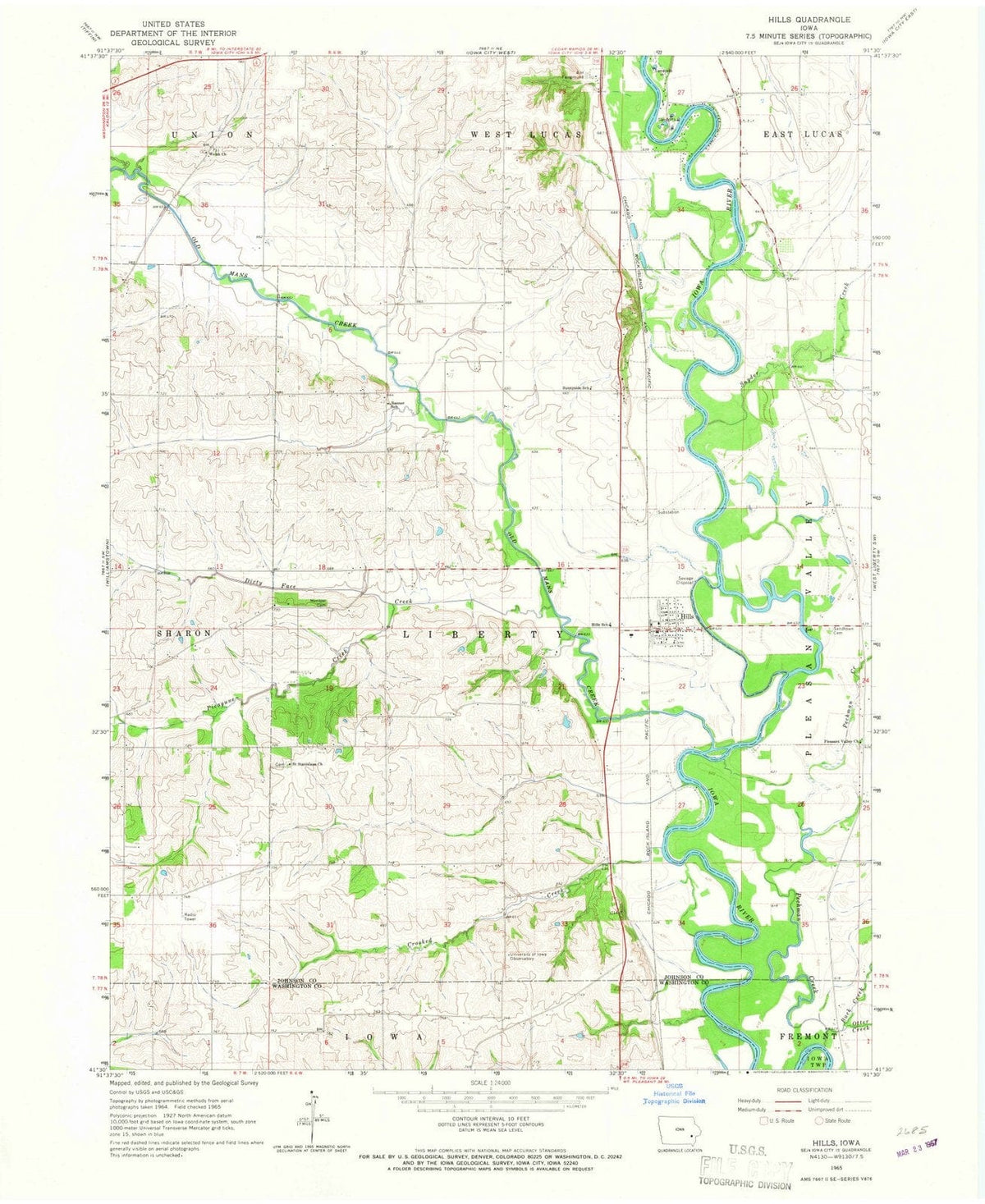 1965 Hills, IA - Iowa - USGS Topographic Map