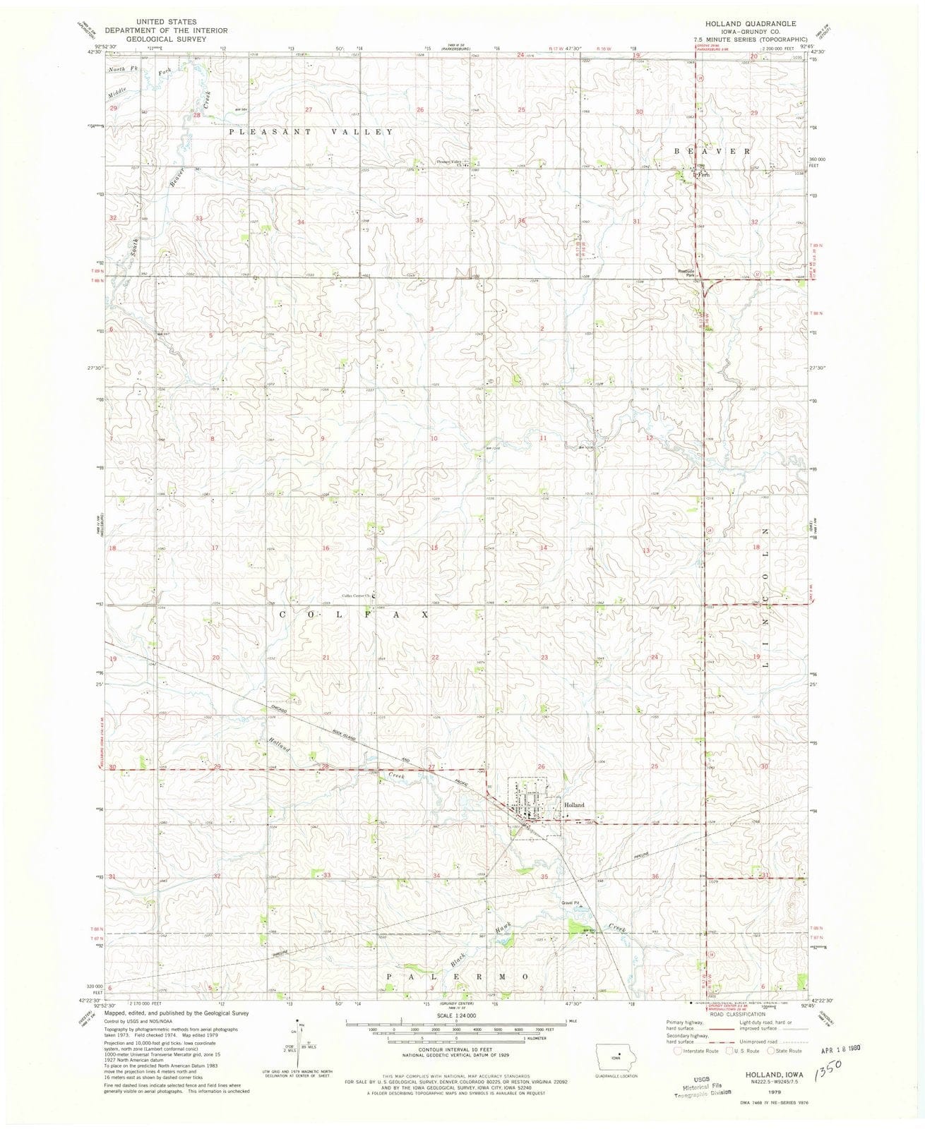 1979 Holland, IA - Iowa - USGS Topographic Map