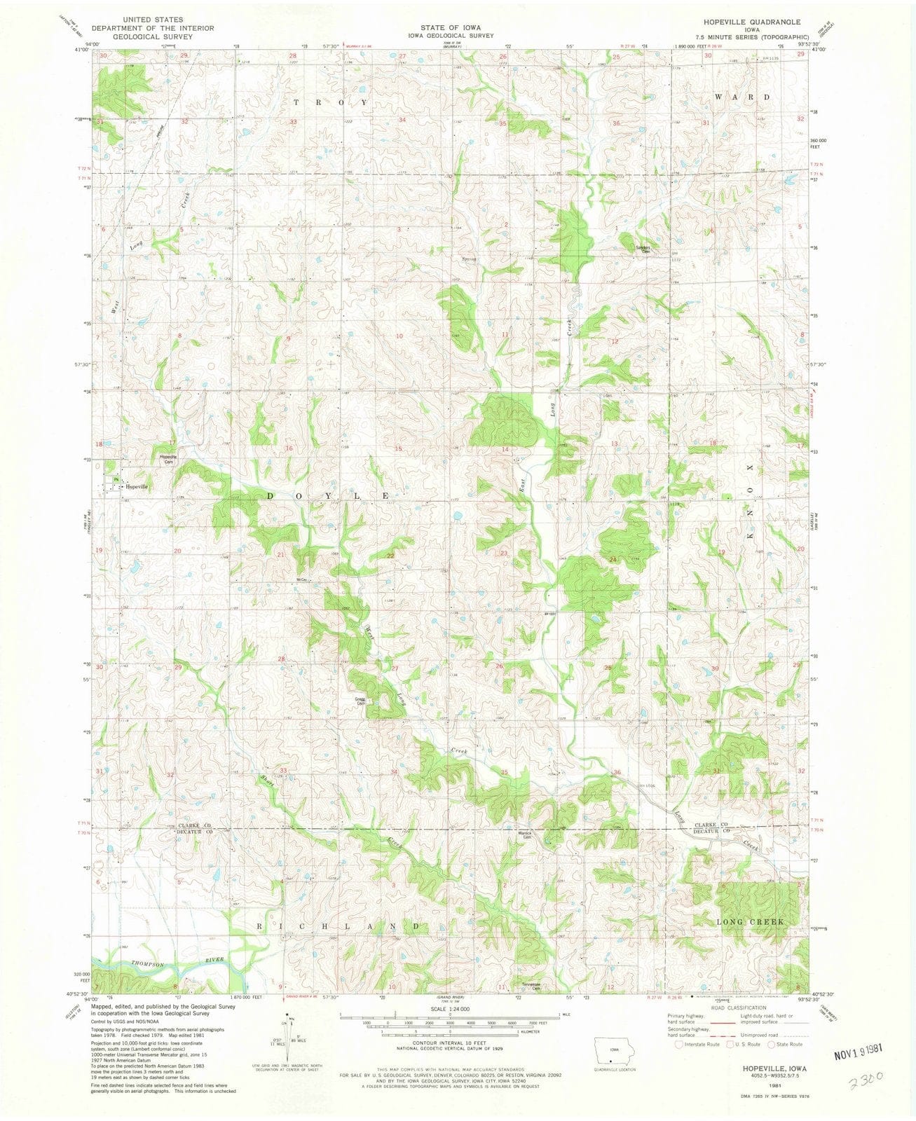 1981 Hopeville, IA - Iowa - USGS Topographic Map