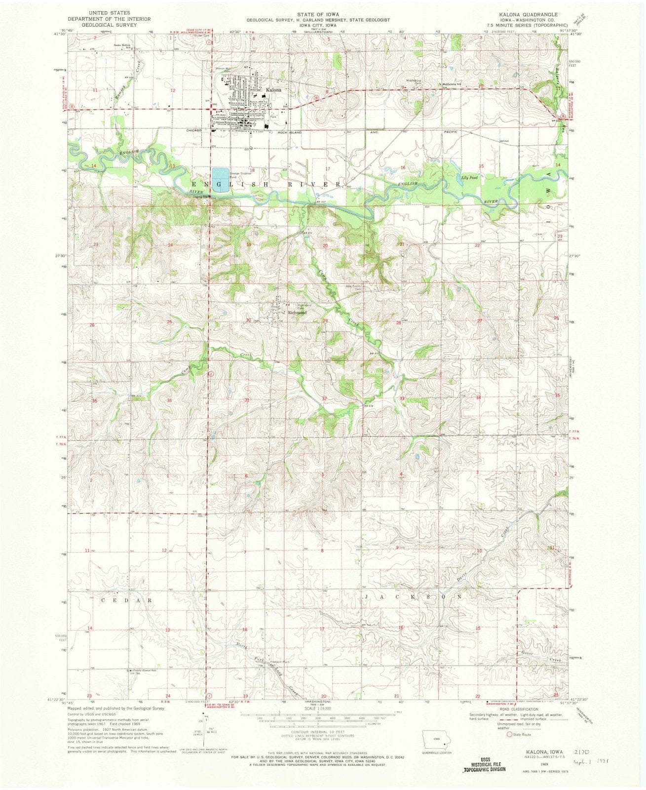 1969 Kalona, IA - Iowa - USGS Topographic Map