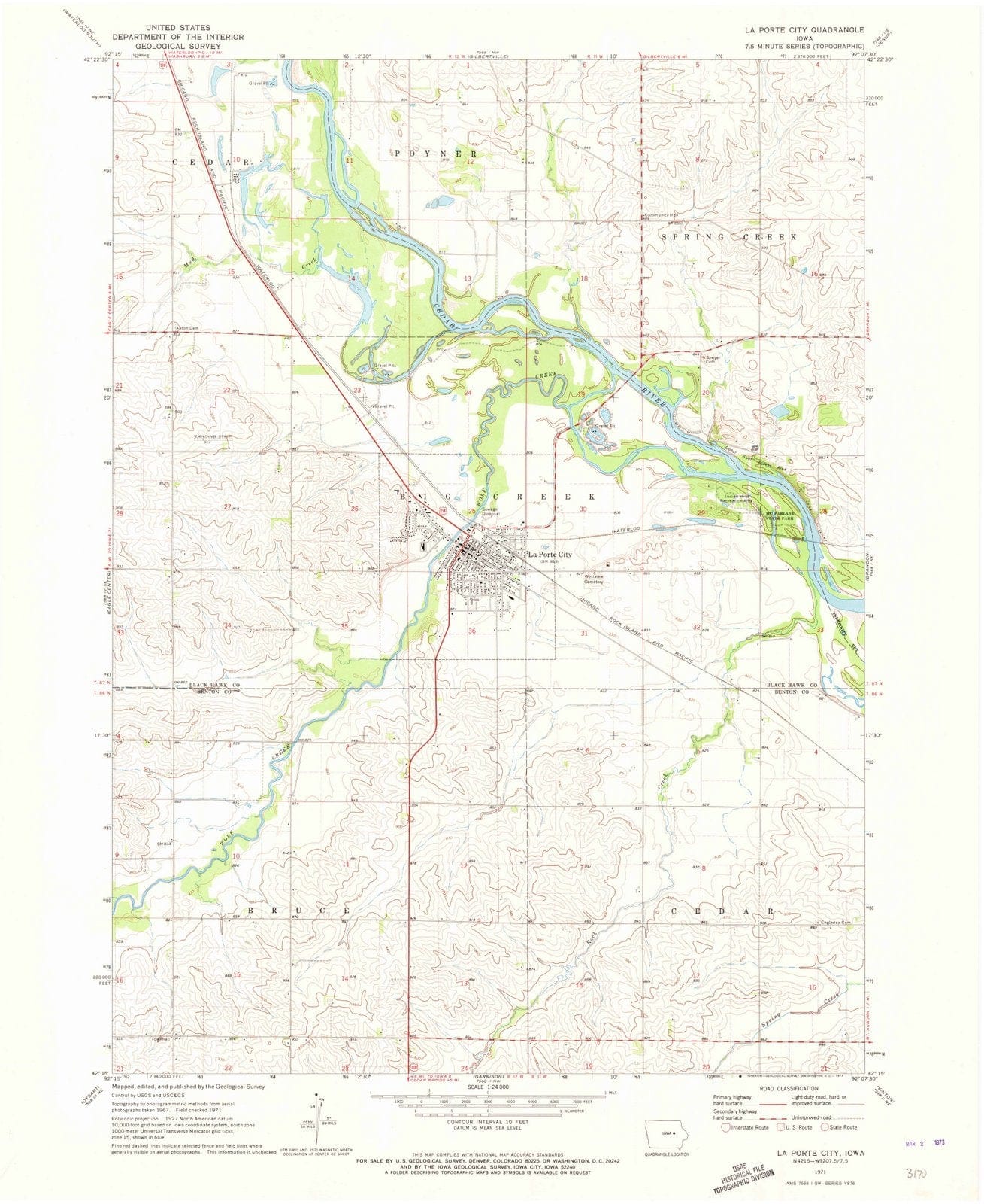 1971 La Porte City, IA - Iowa - USGS Topographic Map