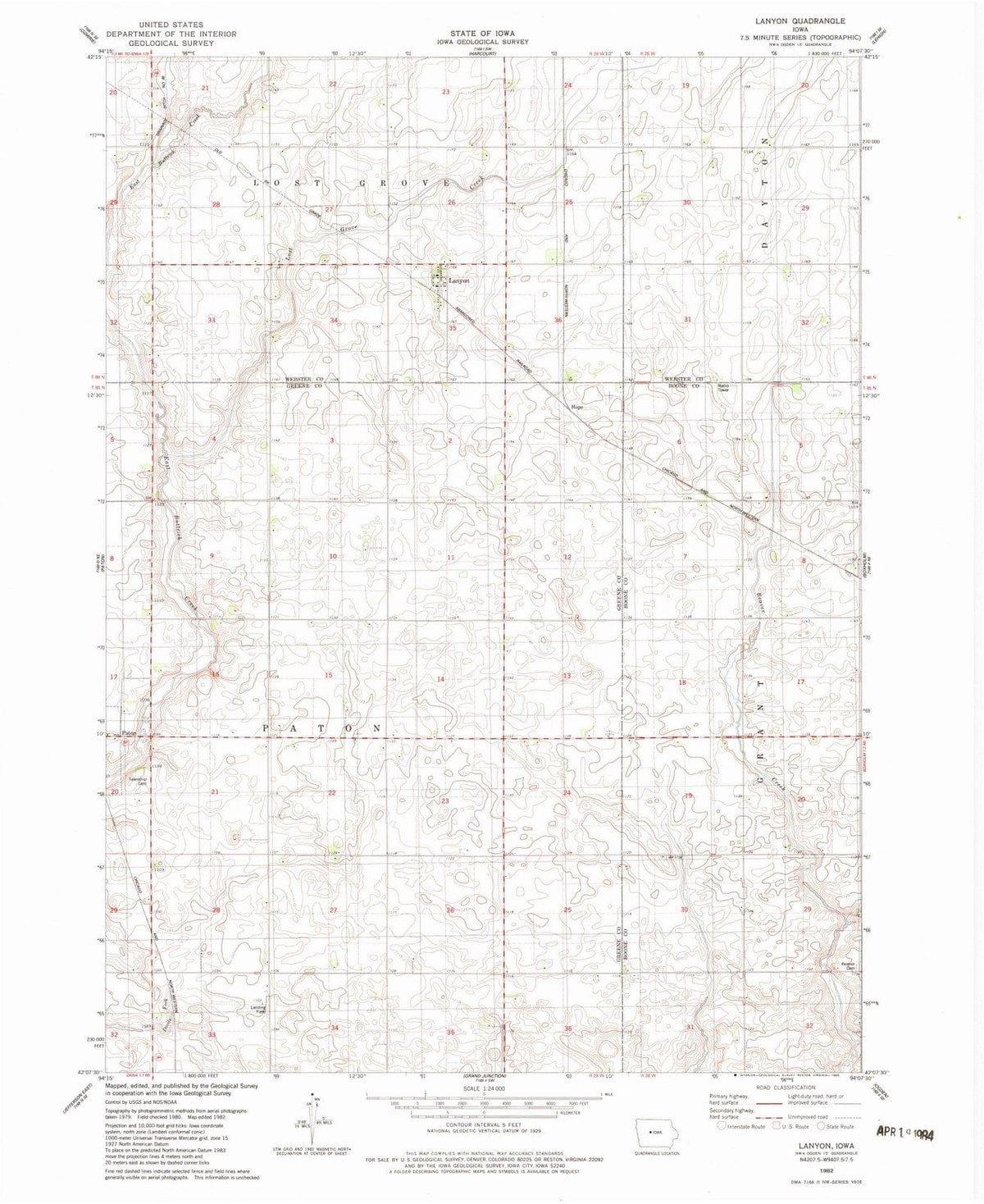1982 Lanyon, IA - Iowa - USGS Topographic Map