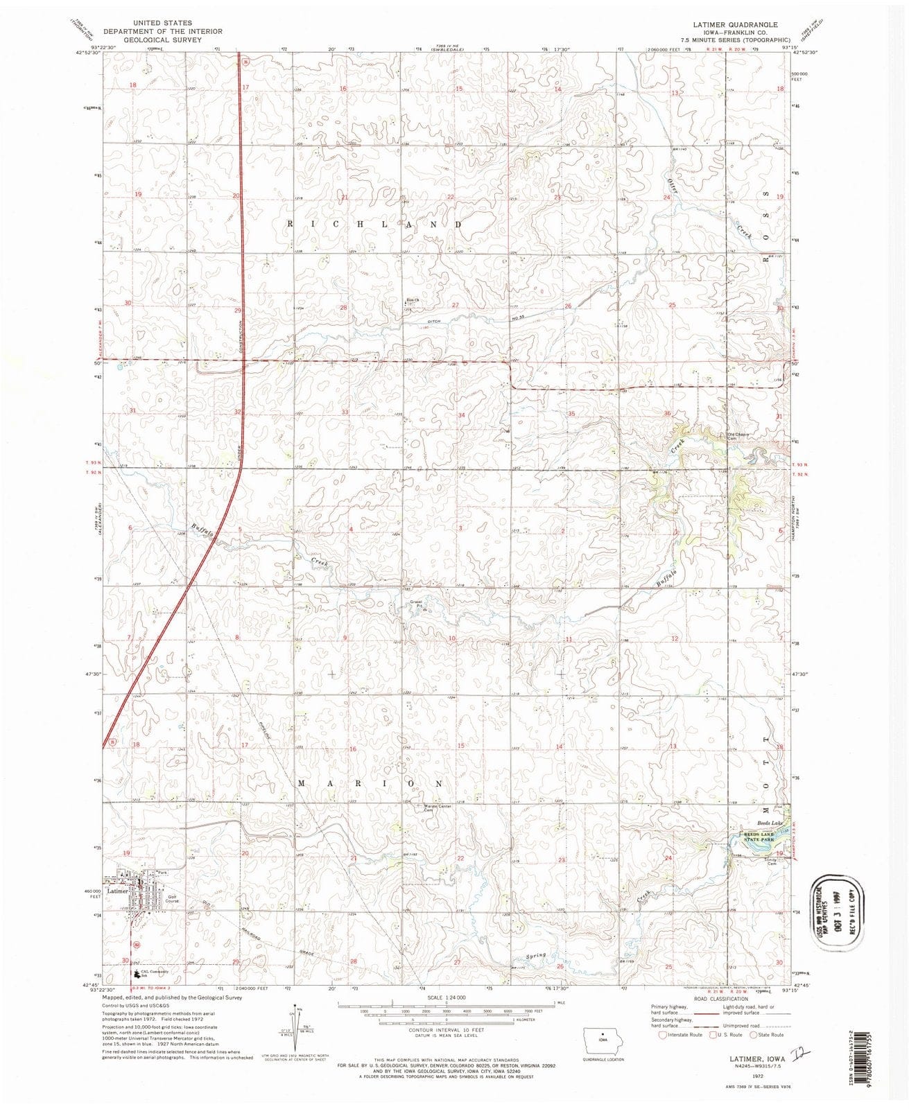 1972 Latimer, IA - Iowa - USGS Topographic Map