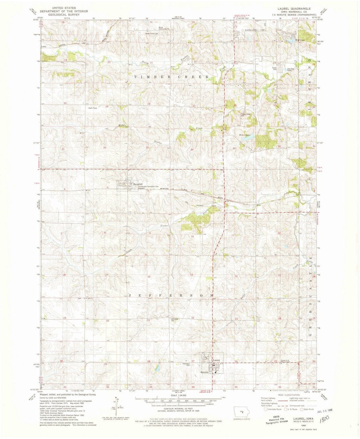 1980 Laurel, IA - Iowa - USGS Topographic Map