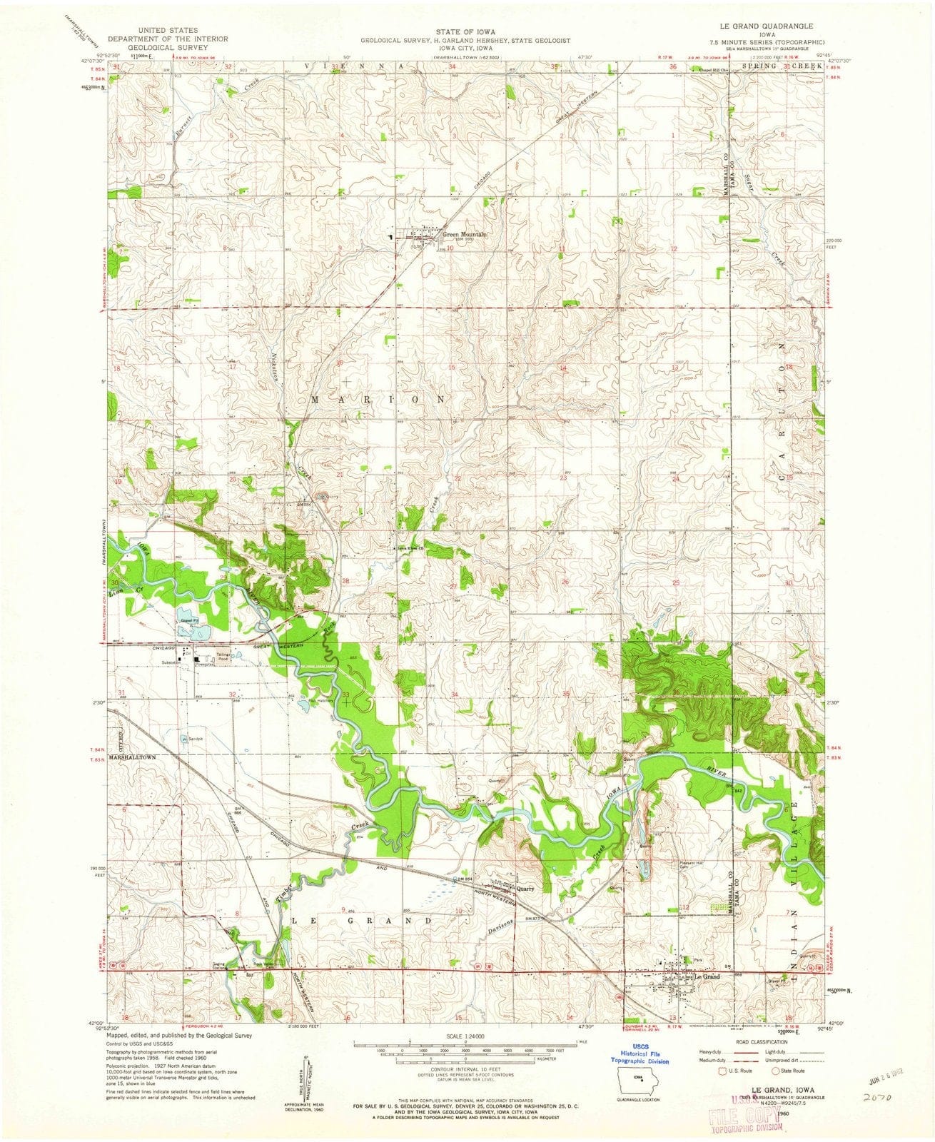 1960 Le Grand, IA - Iowa - USGS Topographic Map