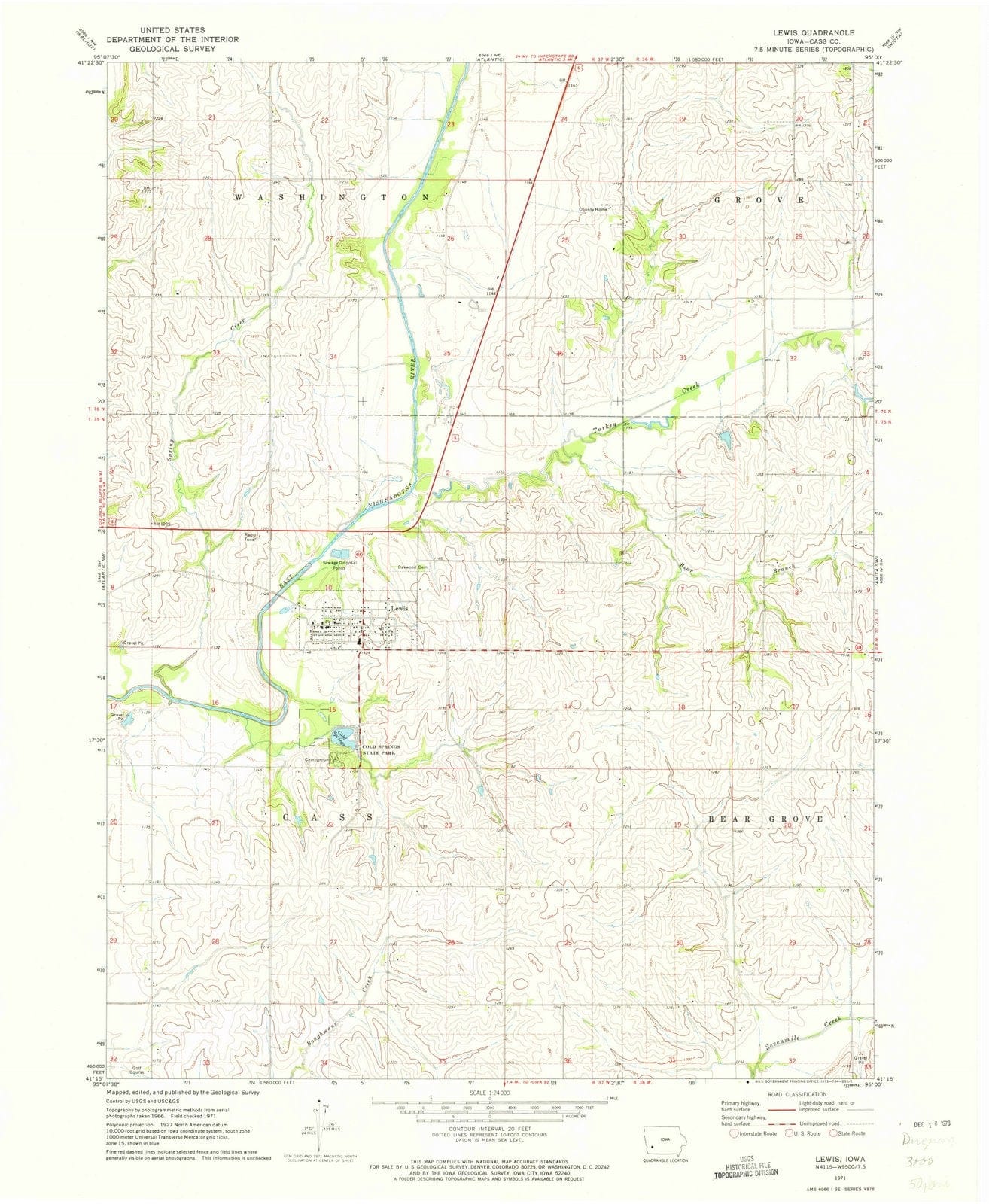 1971 Lewis, IA - Iowa - USGS Topographic Map