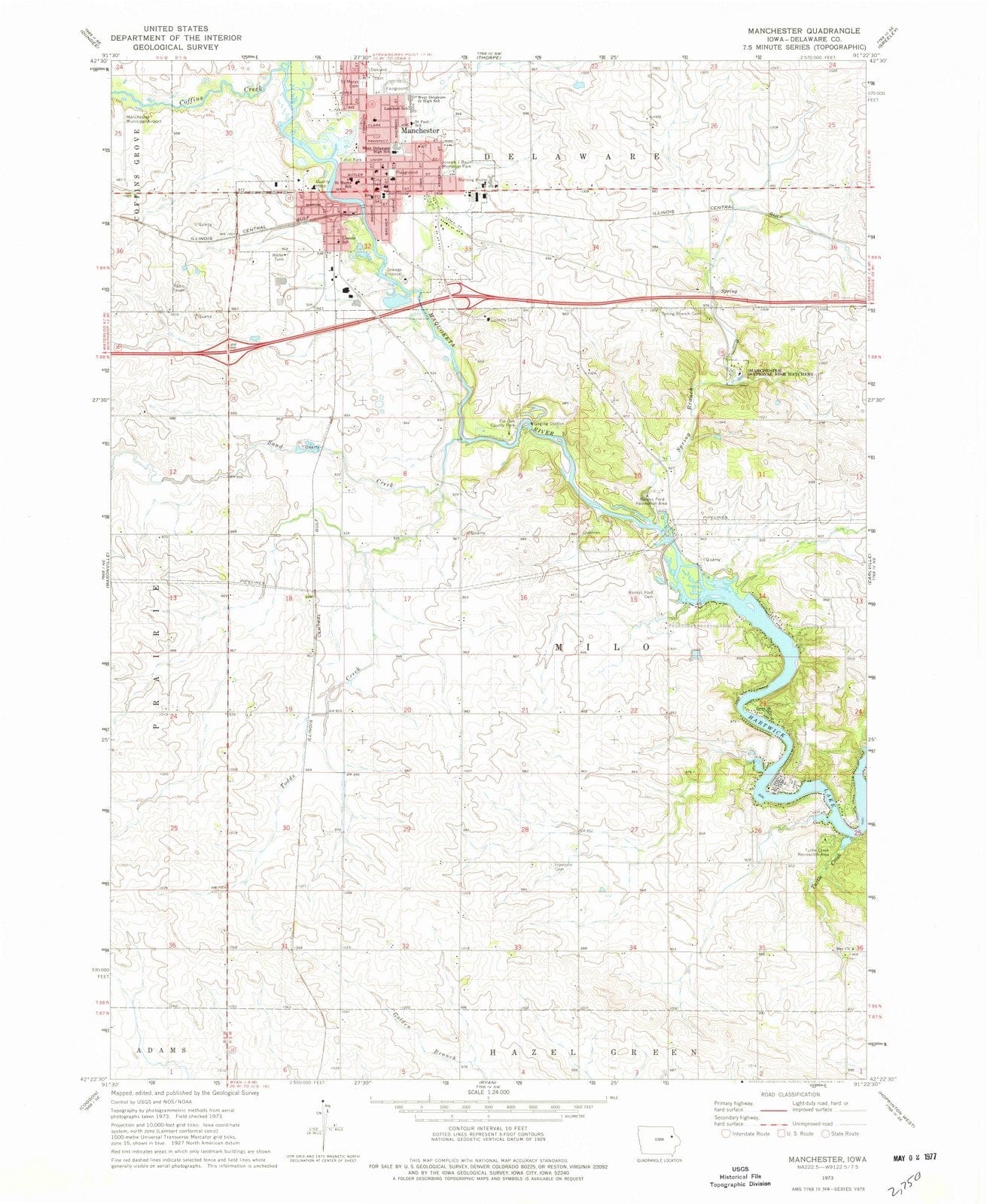 1973 Manchester, IA - Iowa - USGS Topographic Map