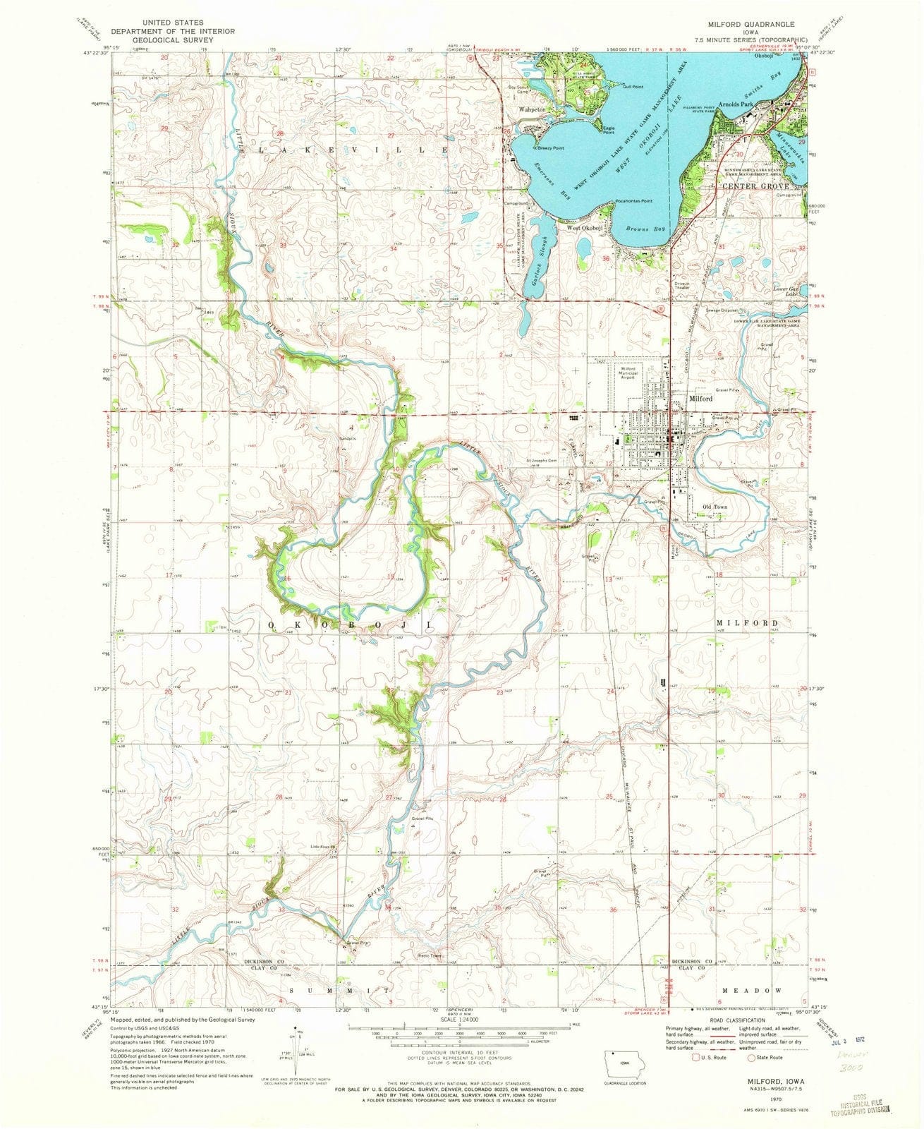 1970 Milford, IA - Iowa - USGS Topographic Map