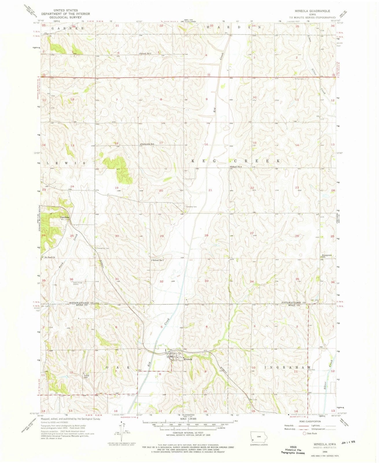1956 Mineola, IA - Iowa - USGS Topographic Map