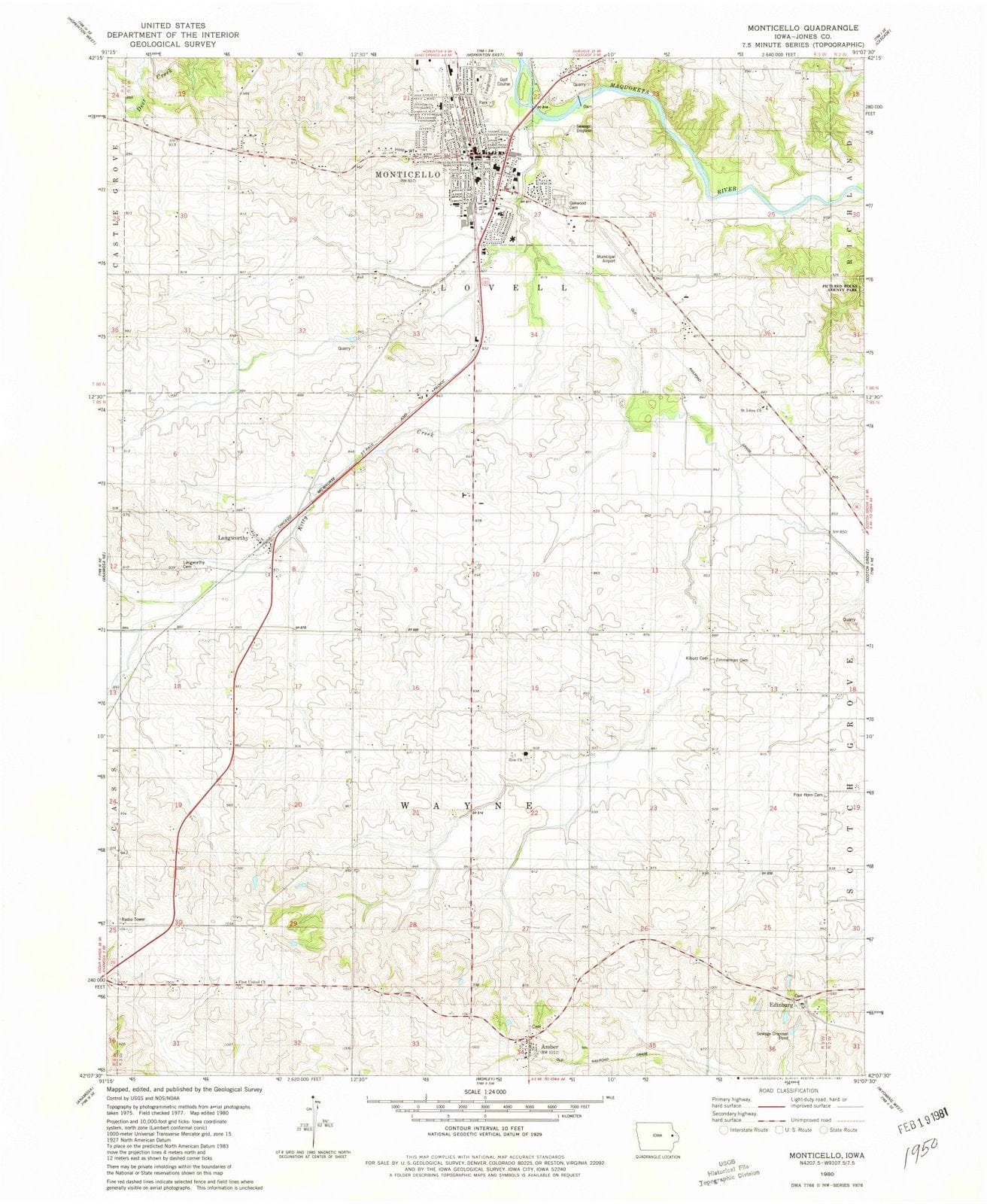 1980 Monticello, IA - Iowa - USGS Topographic Map
