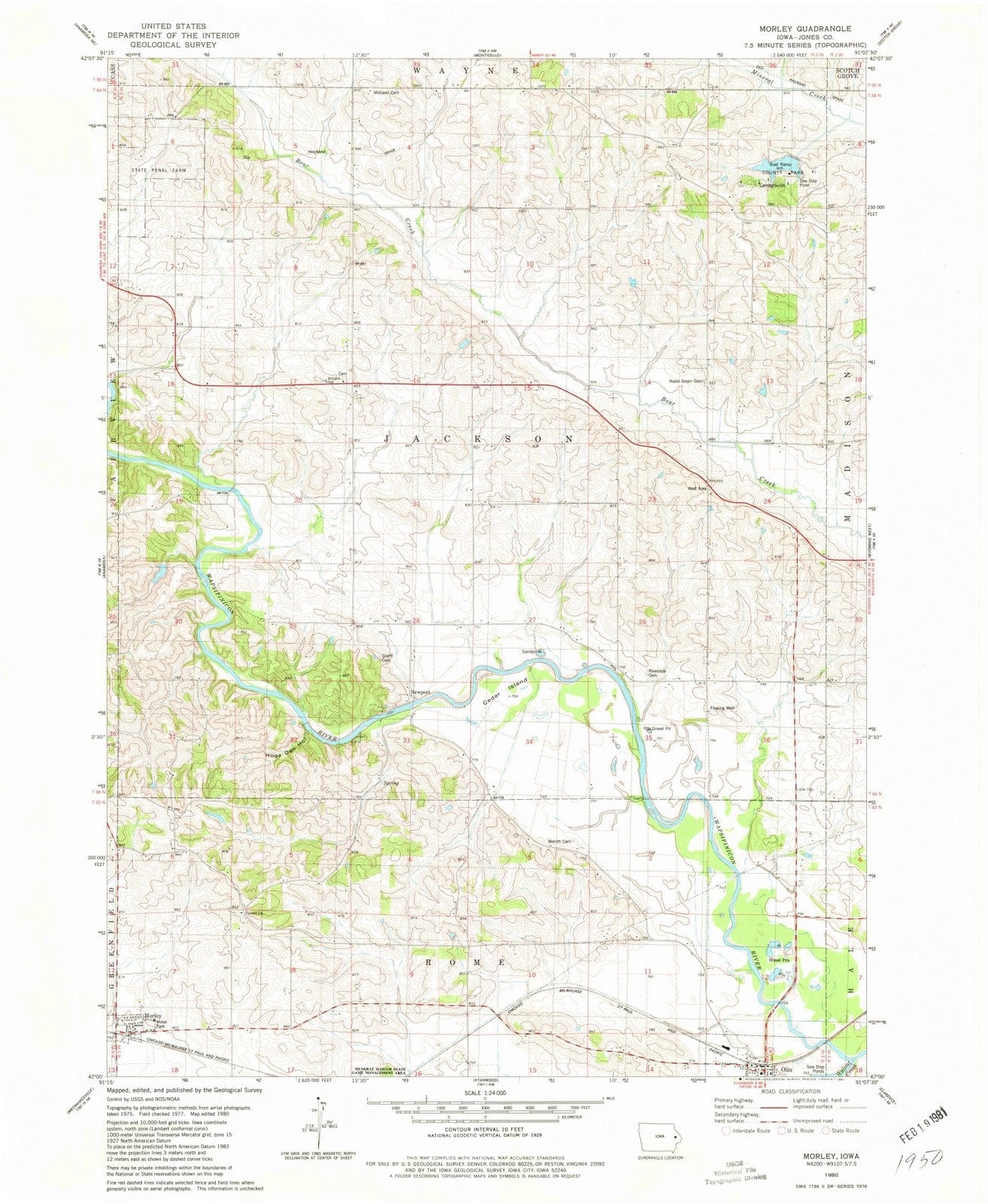 1980 Morley, IA - Iowa - USGS Topographic Map