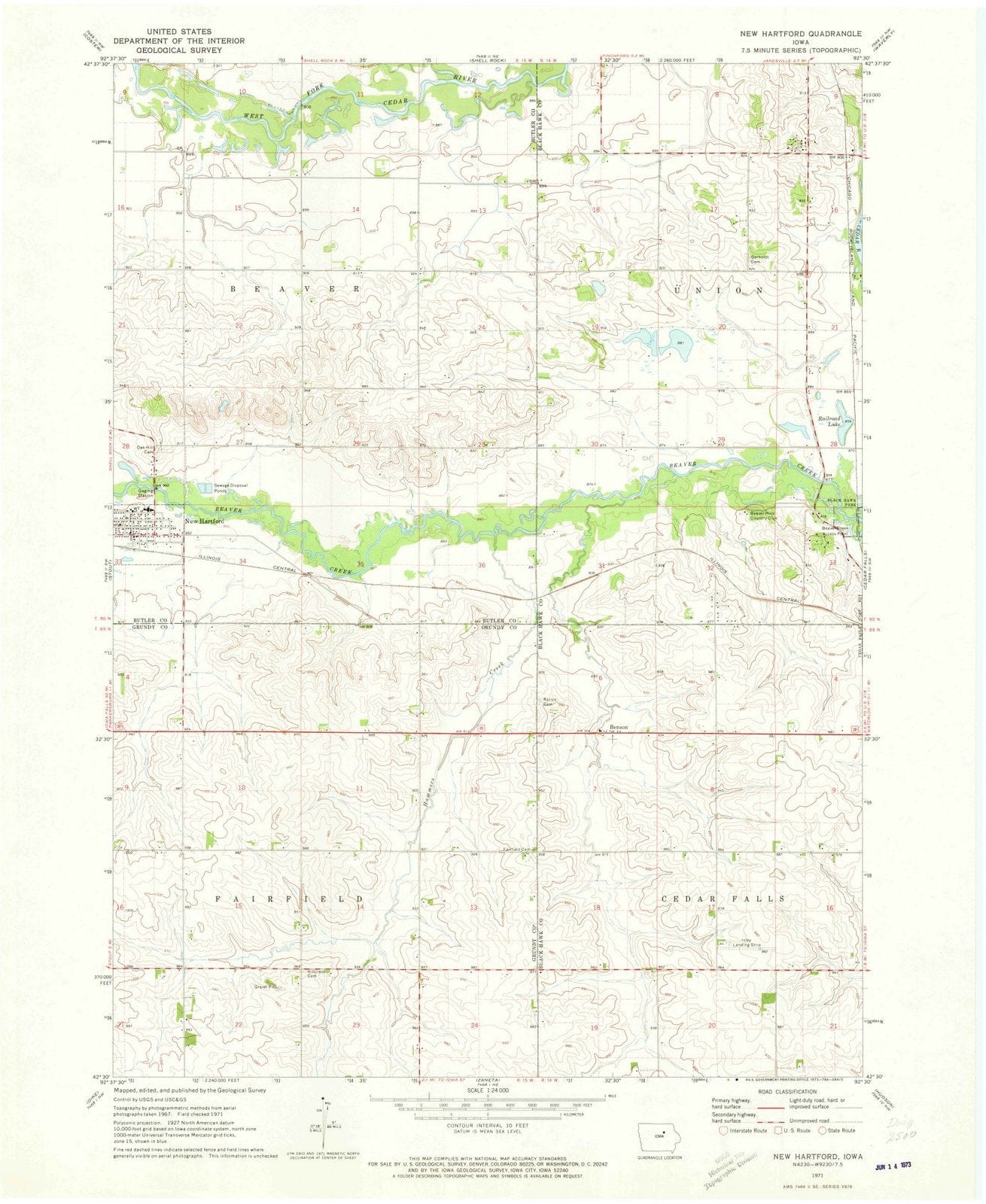 1971 New Hartford, IA - Iowa - USGS Topographic Map