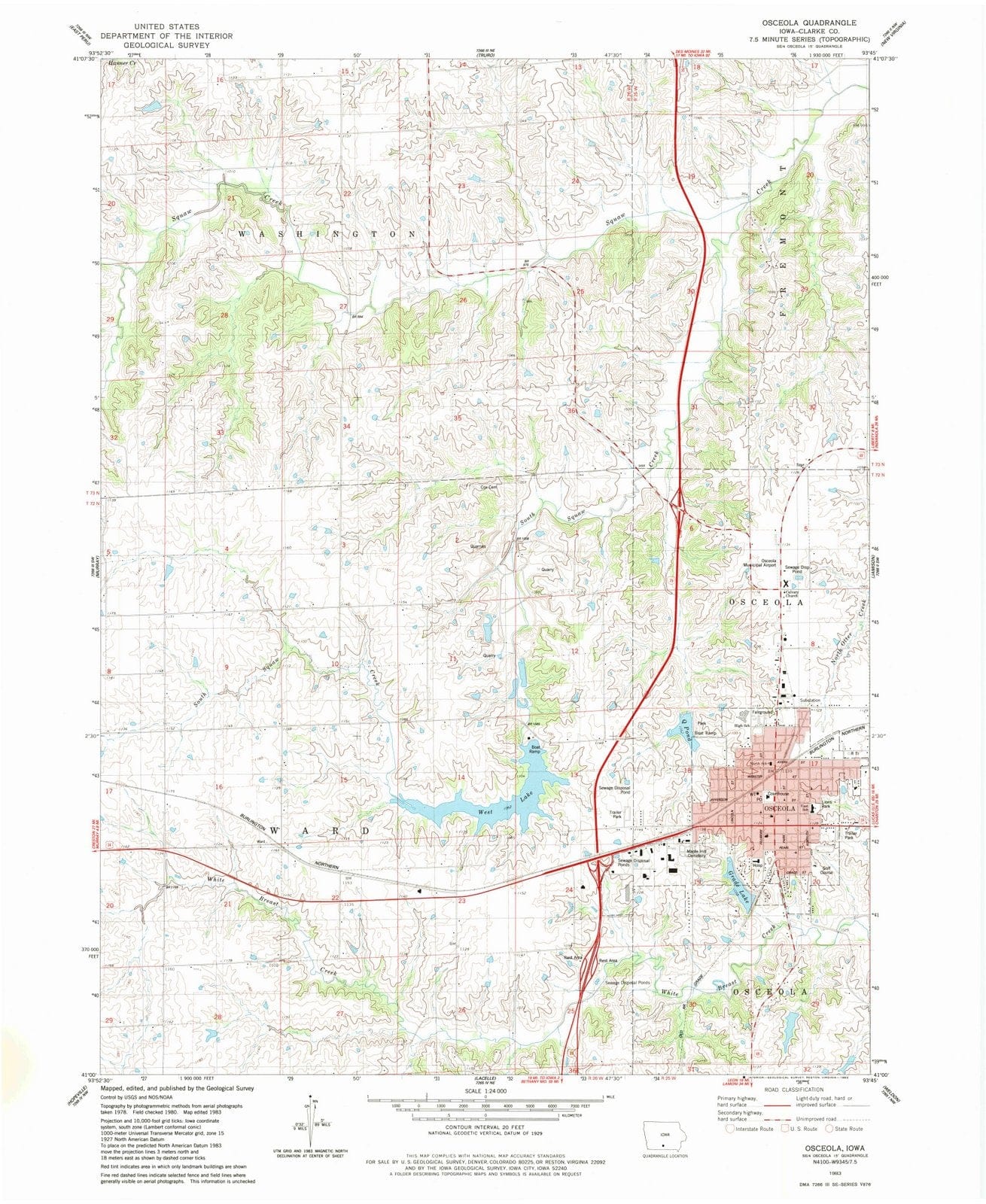 1983 Osceola, IA - Iowa - USGS Topographic Map