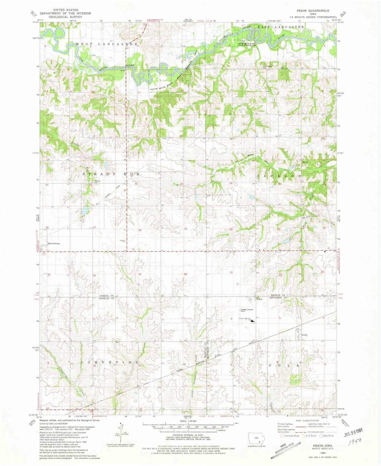 1980 Pekin, IA - Iowa - USGS Topographic Map