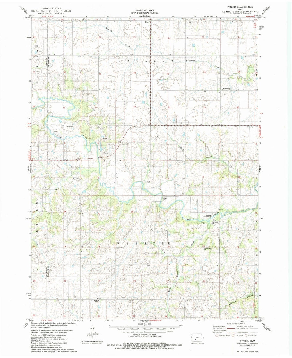 1983 Pitzer, IA - Iowa - USGS Topographic Map