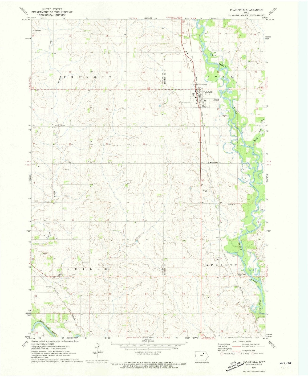 1971 Plainfield, IA - Iowa - USGS Topographic Map