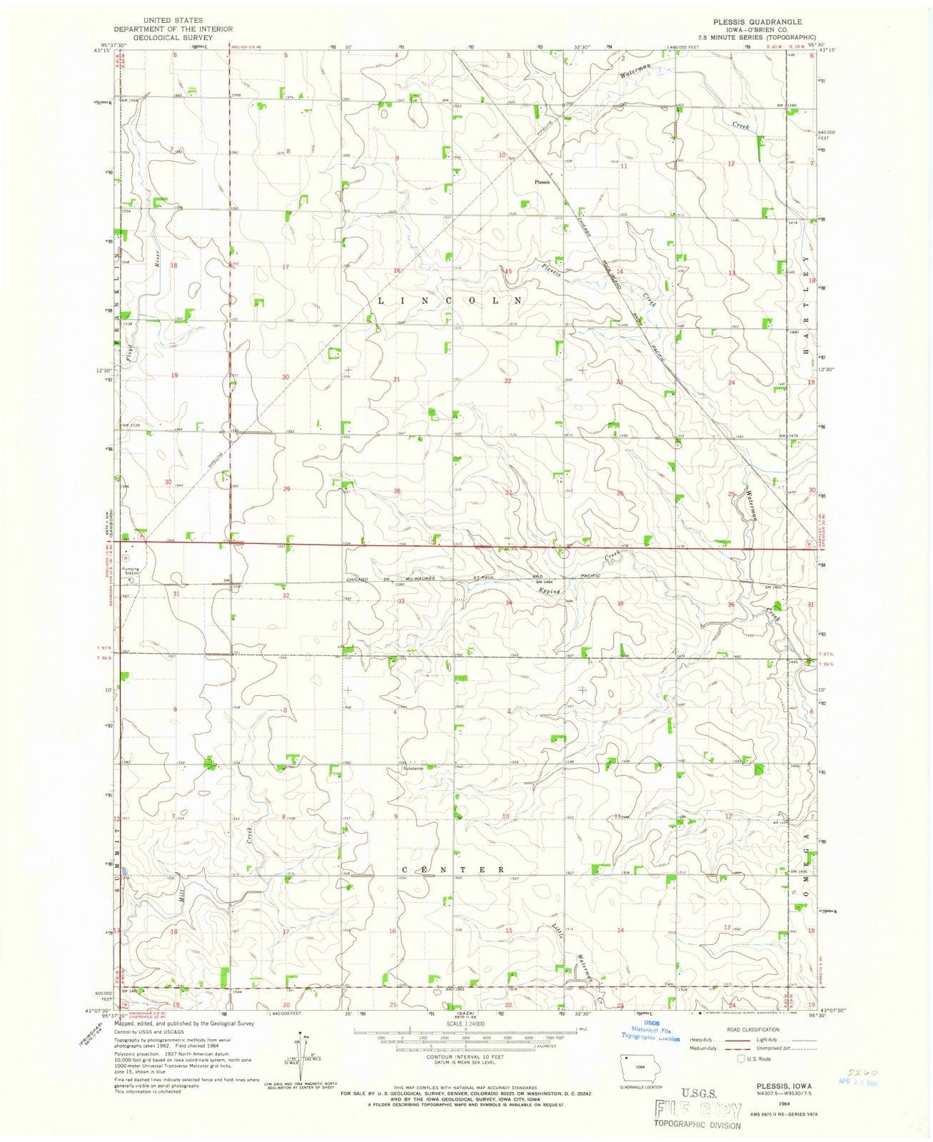 1964 Plessis, IA - Iowa - USGS Topographic Map