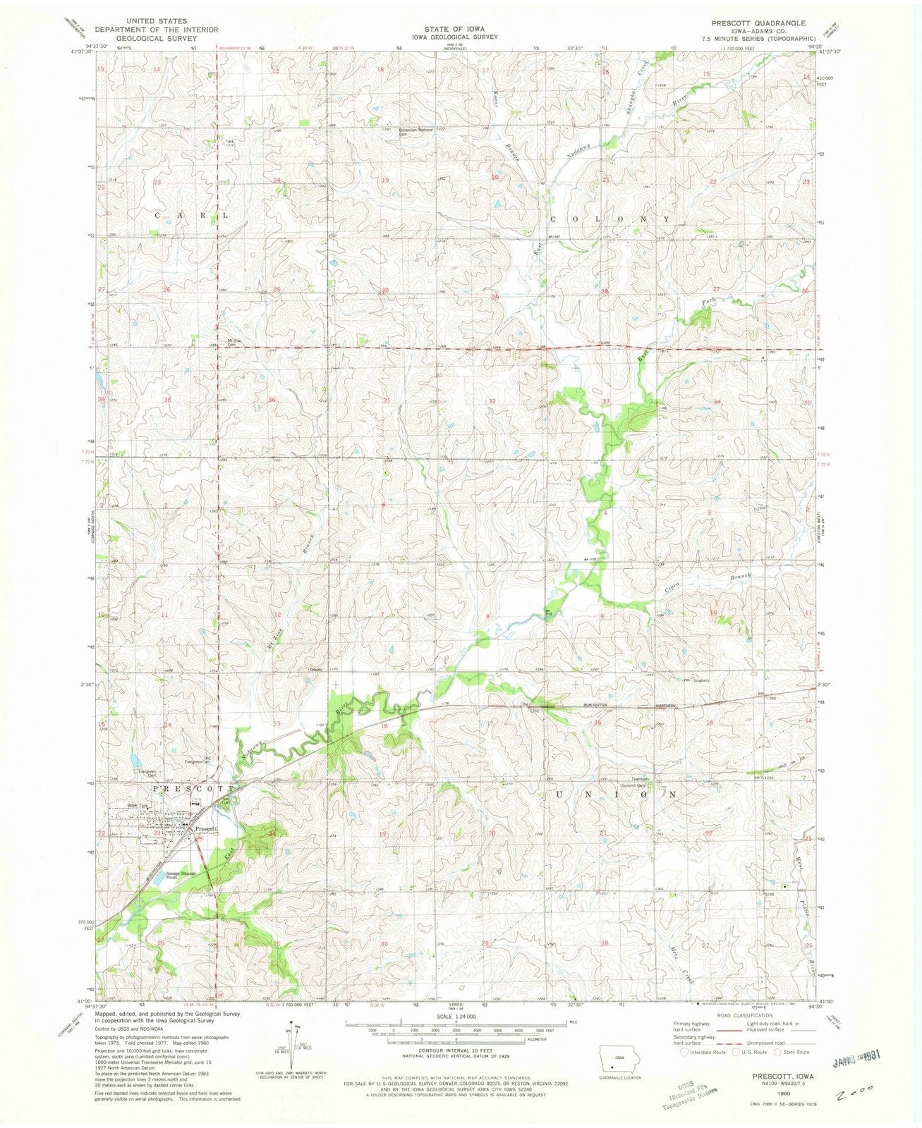 1980 Prescott, IA - Iowa - USGS Topographic Map