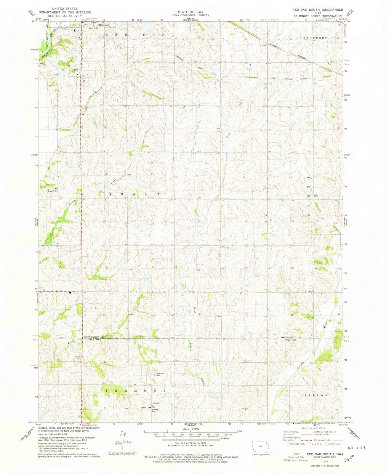 1978 Red Oak South, IA - Iowa - USGS Topographic Map