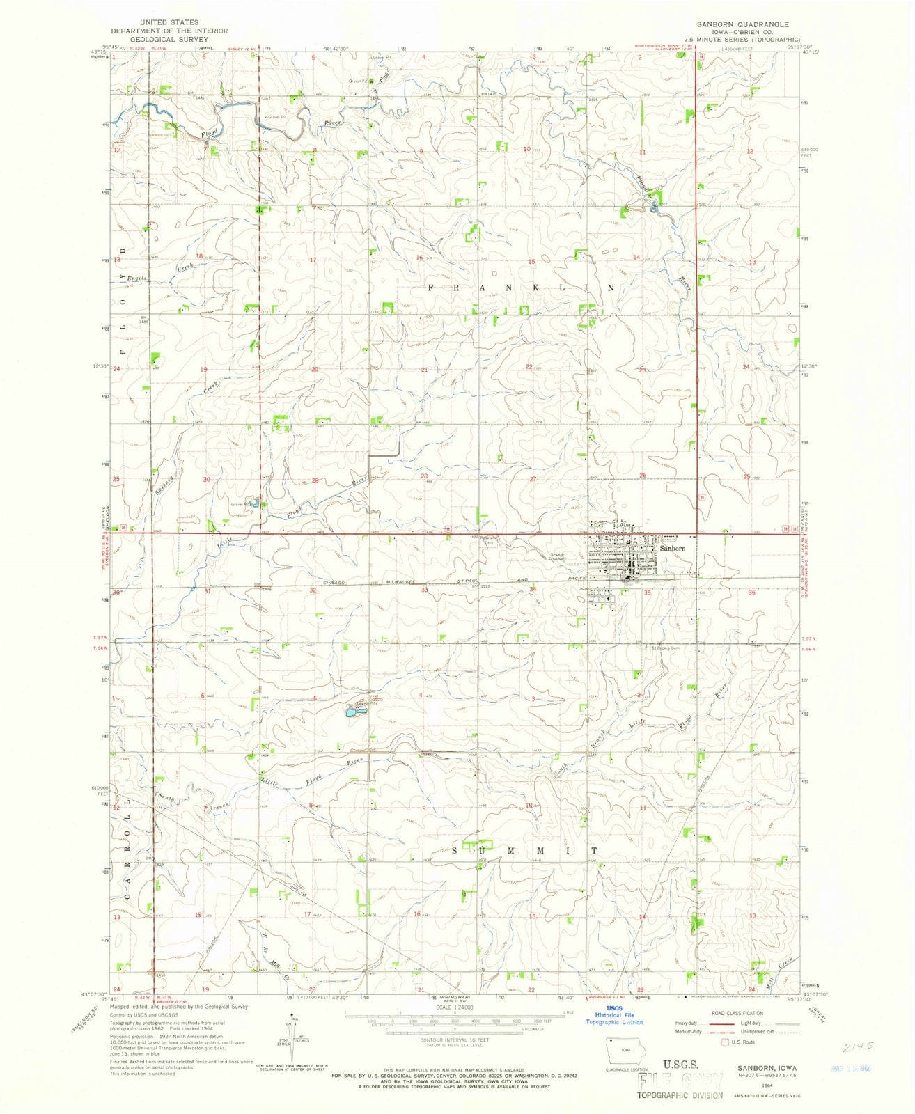 1964 Sanborn, IA - Iowa - USGS Topographic Map