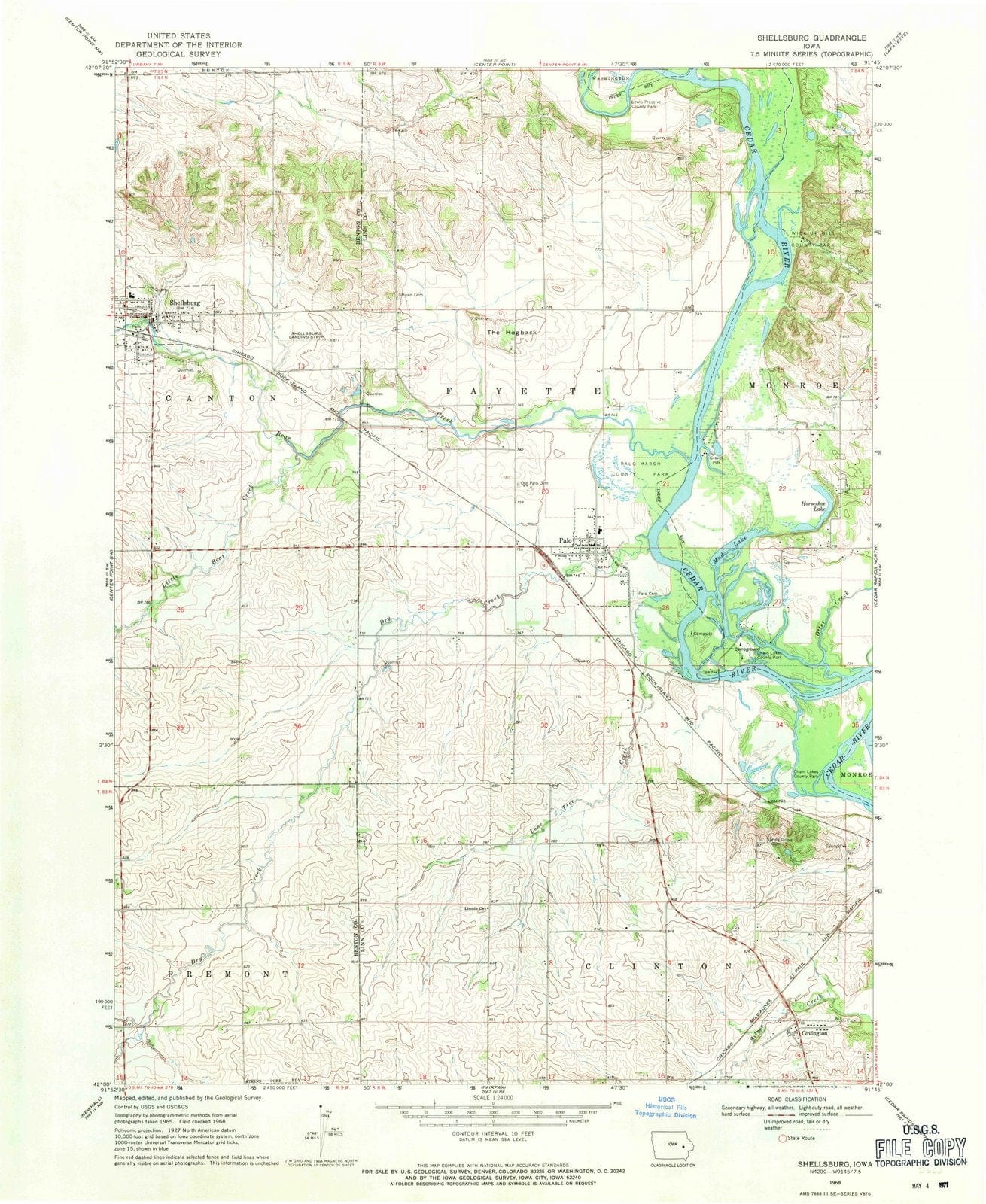 1968 Shellsburg, IA - Iowa - USGS Topographic Map