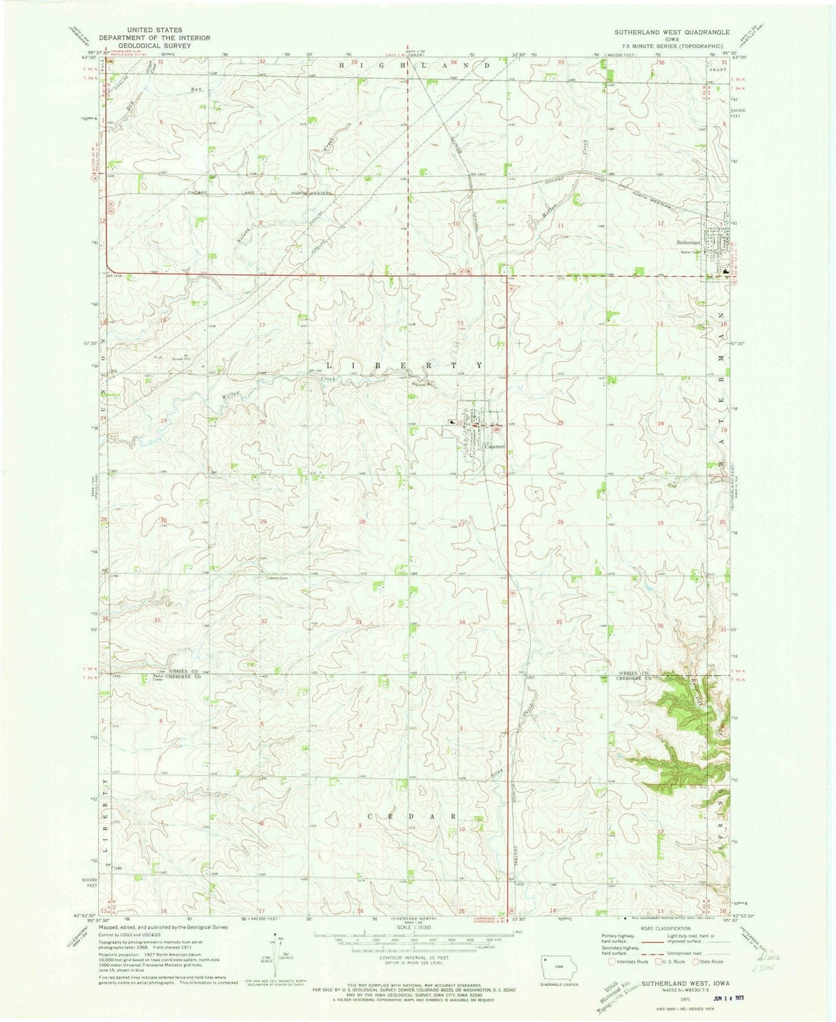 1971 Sutherland West, IA - Iowa - USGS Topographic Map