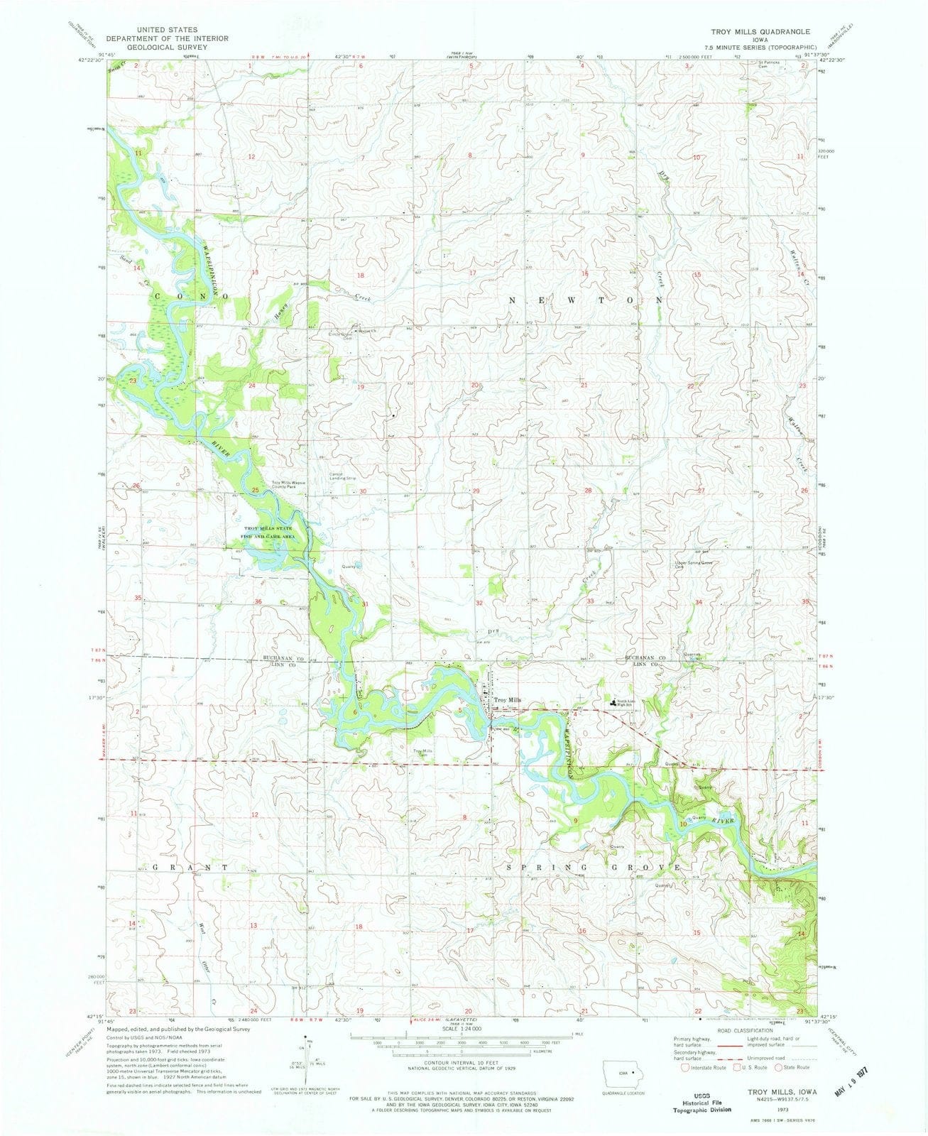 1973 Troy Mills, IA - Iowa - USGS Topographic Map